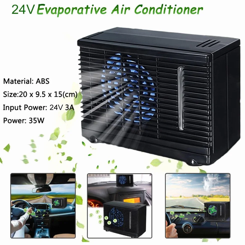Aire Acondicionado Portátil para Coche de 24 V, Mini Ventilador Enfriador de Aire Evaporativo con Tanque de Agua Fría para Camión, Hogar, Camping (Negro)