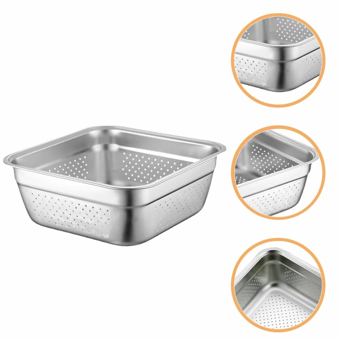 Colador de Acero Inoxidable de Gran Capacidad Forma Cuadrada, Resistente y Ahorra Espacio, Adecuado para Cocinar y Lavar Verduras y Frutas Cocina