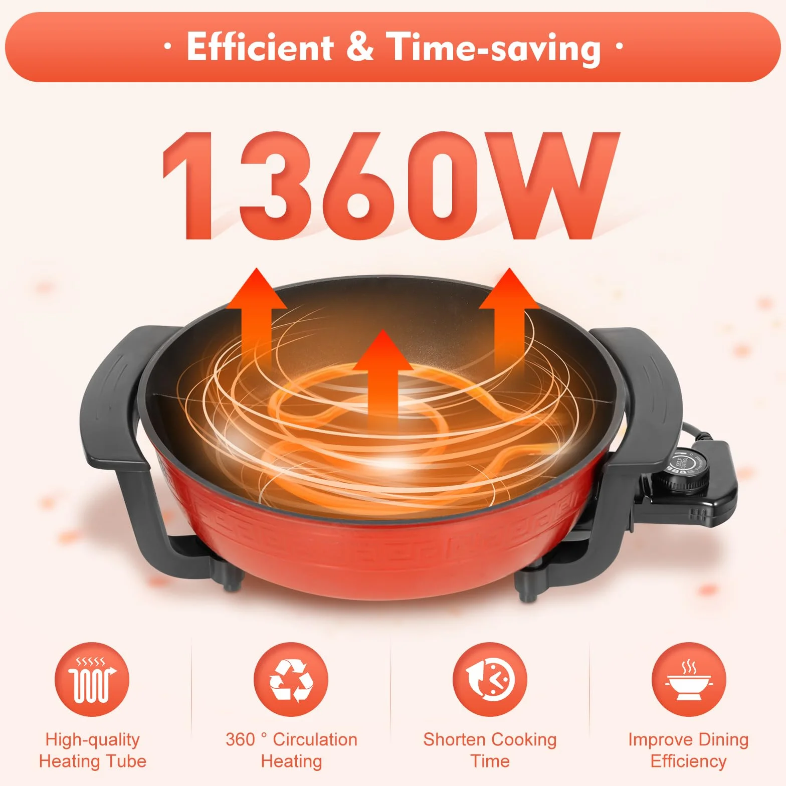 Olla eléctrica para 3-5 personas, olla multiusos antiadherente 6L, olla de fuego de 1360W clase 5, fácil de limpiar, adecuada para saltear/ventanas/fondue/guiso