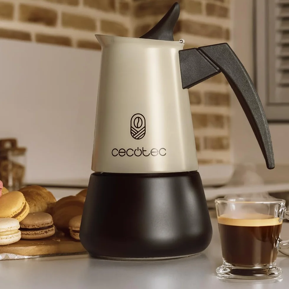 Cecotec Cafetera Italiana Piccolina 900 Green. 450ml, 10 Tazas de Café, Acero Inoxidable, Apta Todas Superficies, Filtro Premium, Válvula Seguridad, Mango Termorresistente, Diseño Elegante