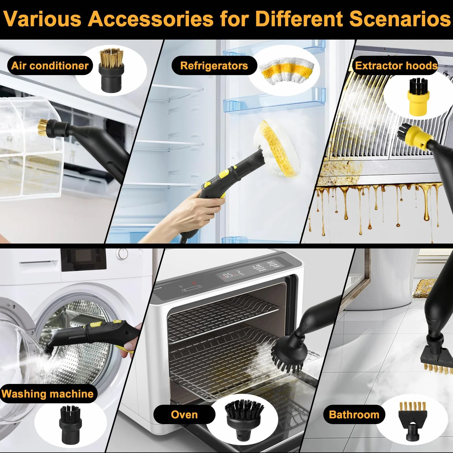 12 Unidades de Accesorios de Limpieza a Vapor para Kärcher Easyfix SC1 SC2 SC3 SC4 Cepillo Redondo Cepillo Plano Boquilla Curvada Cepillo de Vapor Manual 3 Paños de Microfibra Boquilla Rascador