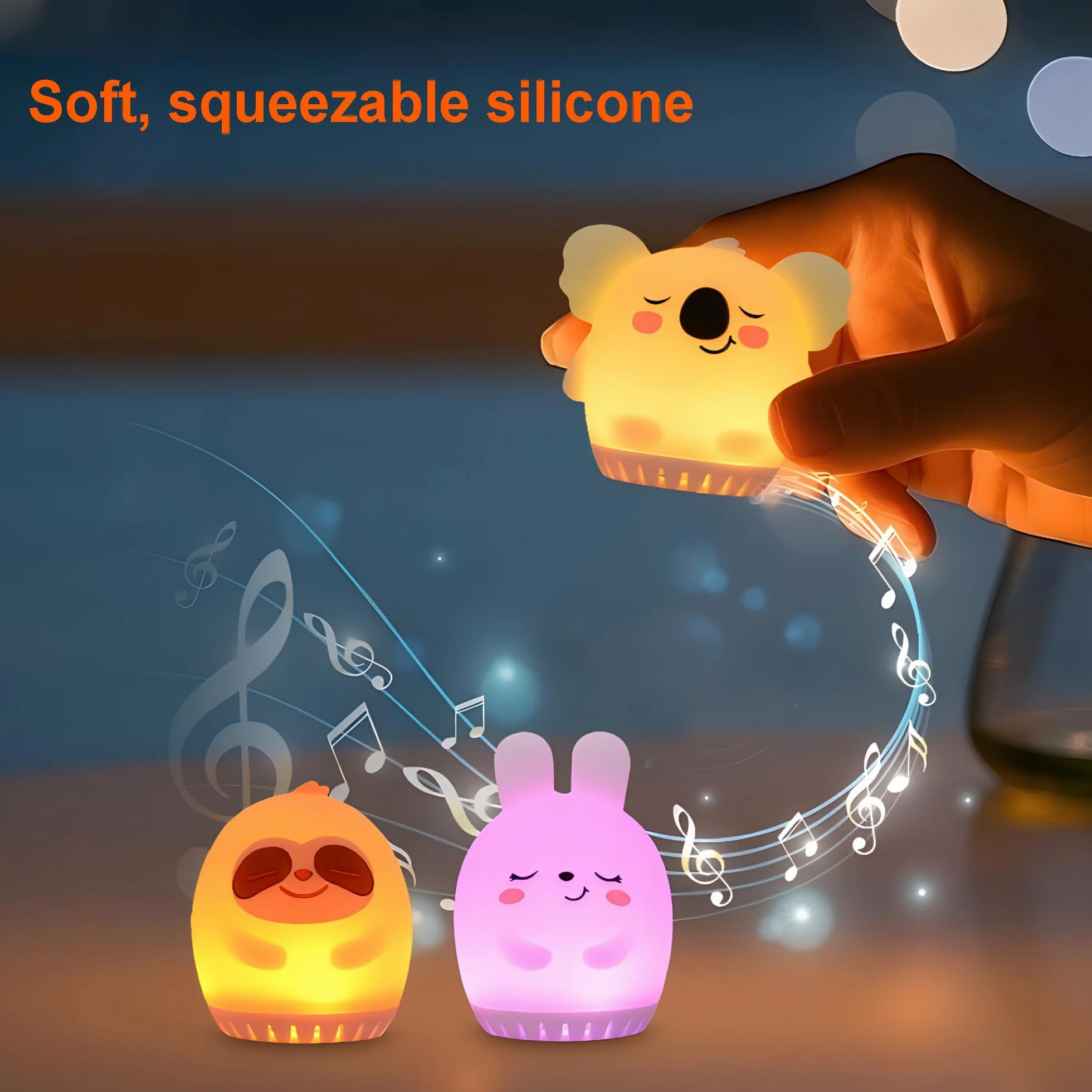 Lámpara LED de silicona suave con ruido blanco para infantil - Luz nocturna recargable portátil - Conejo