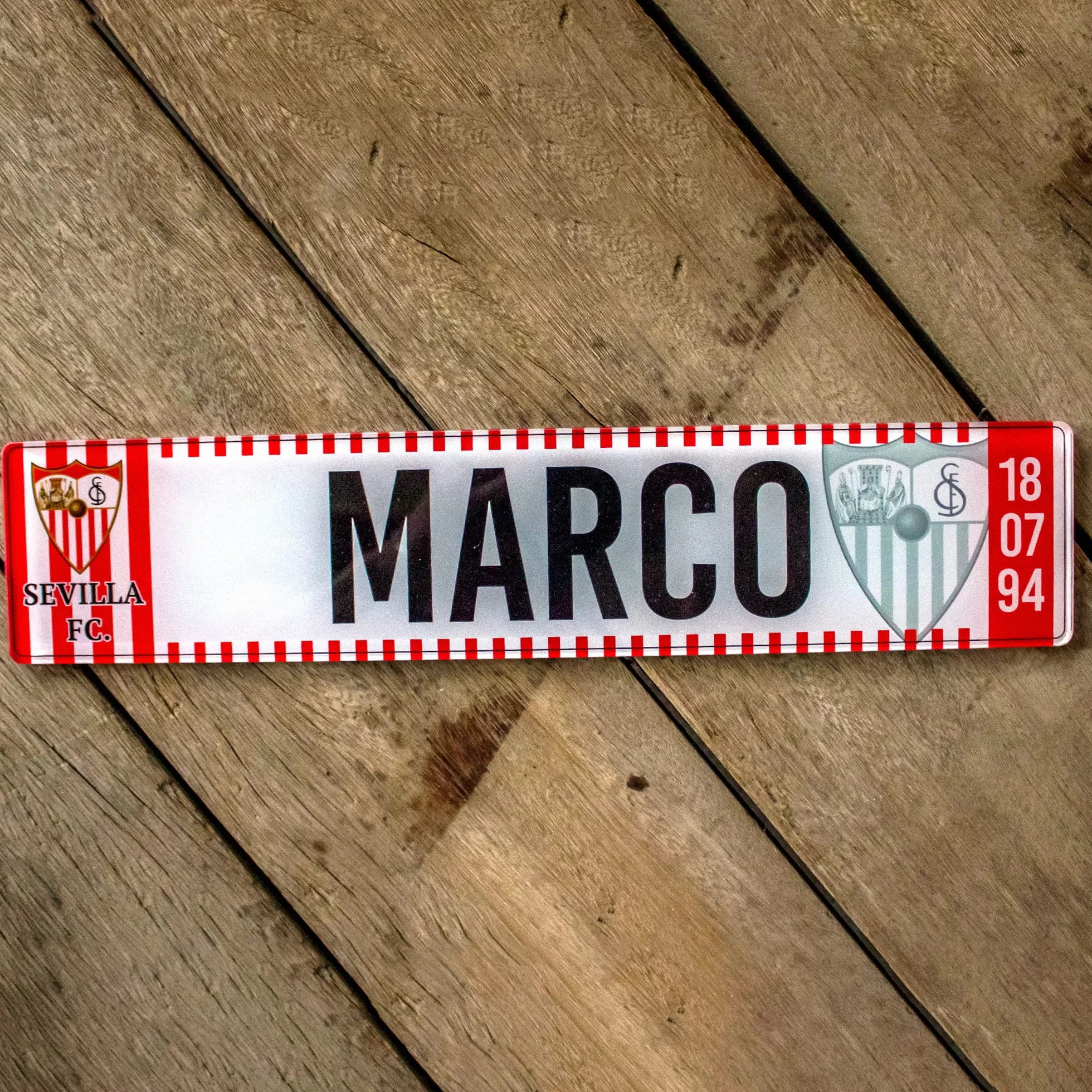 Matricula Metacrilato Personalizada 38cm x 8cm Sevilla FC Equipo de Futbol Placa Impresion Directa