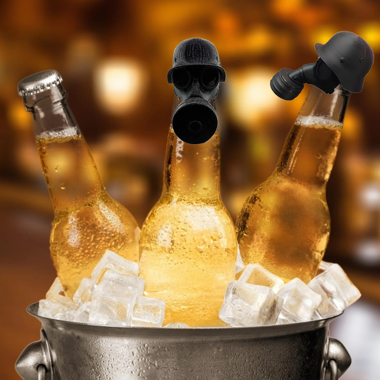 2 tapones para botellas de cerveza, tapón de botella de cerveza, casco con máscara, cierre de botella de cerveza con diseño de máscara de gas, ideal para colección y regalo, protección contra el polvo