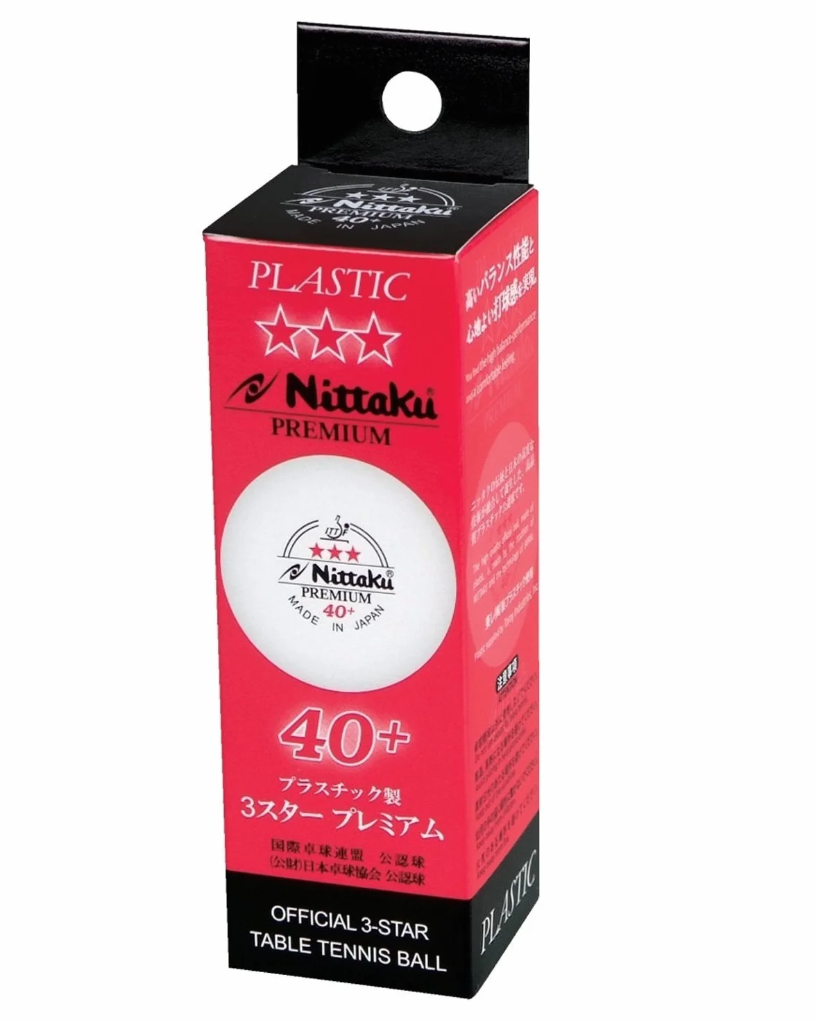 Nittaku Pelotas de Tenis de Mesa Plástico Premium 3 Estrellas Blanca 40+ ITTF, 9 Unidades