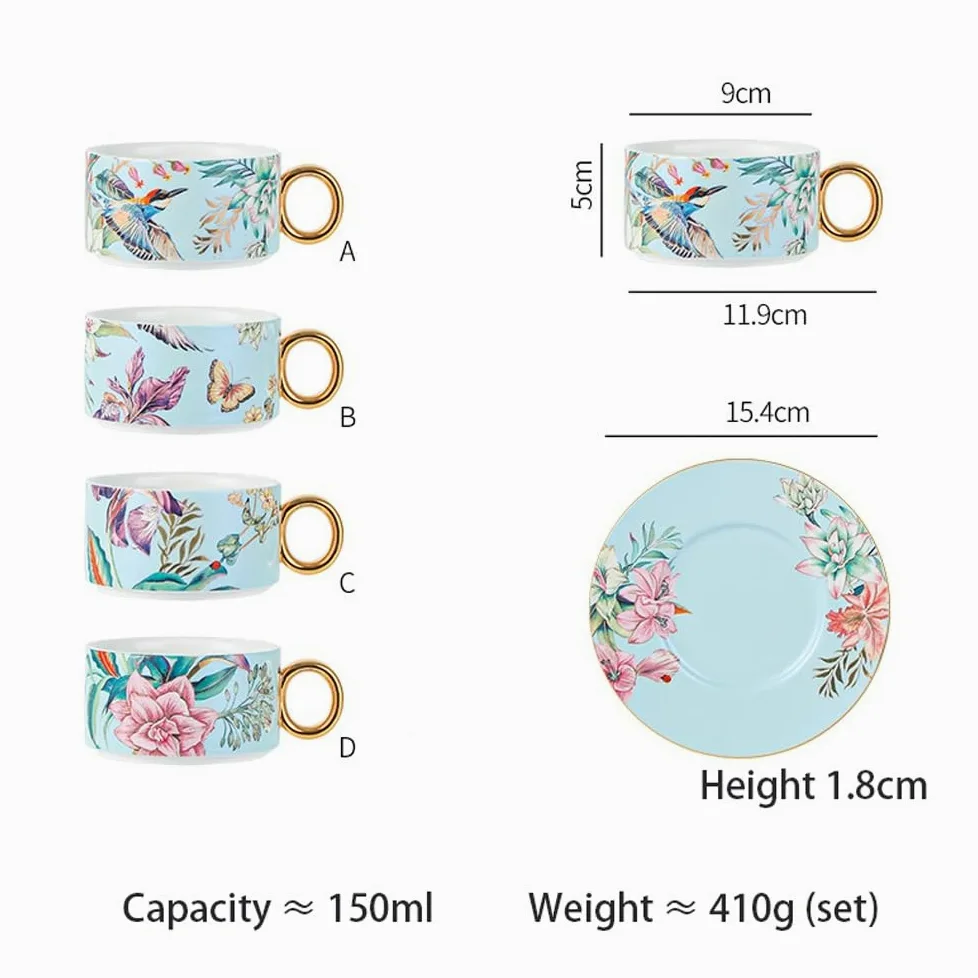 Tazas de café y tazas de café expreso, juego de 4 tazas de café y platillo apilables, juego de tazas de té de cerámica