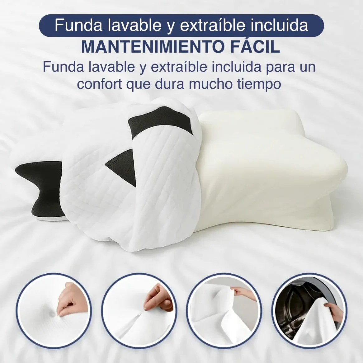 OrthoSleep – Alivio Cervical Almohada Cervical y Cuello 2 en 1, Ergonómica de Espuma de Memoria, con Funda Saca - Pone, Ideal para Dormir de Lado, de Espalda o de Vientre