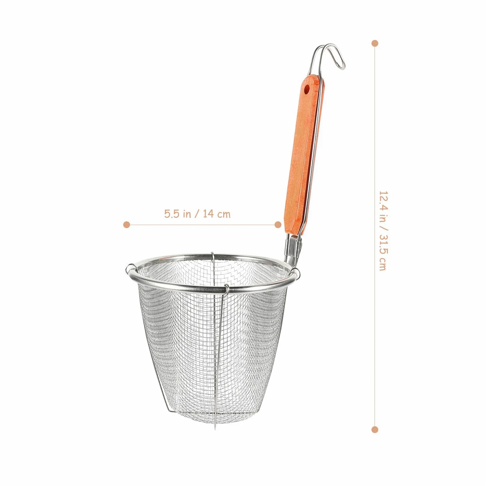 BESPORTBLE Colador de Malla Fina para Fideos de Acero Inoxidable con Mango de Madera 14 Cm, Utensilio de Cocina Práctico para Escurrir Pasta y Sopa, Set de 4 Piezas para Uso Doméstico