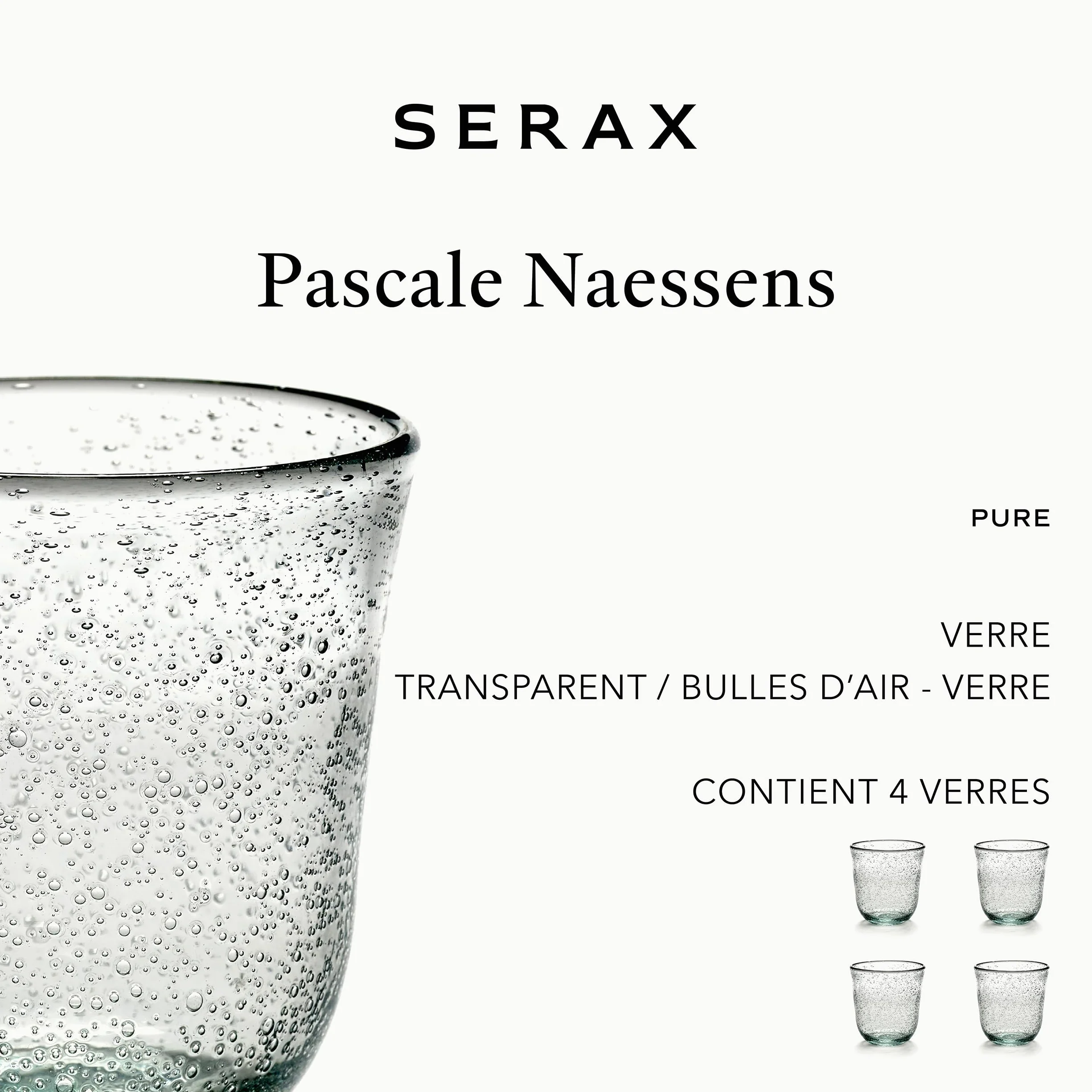 Juego de 4 vasos para beber | Cristalería Pure de Pascale Naessens | Vasos de Agua Transparentes 20 CL ​​con Burbujas | Artículos básicos para el hogar, cristalería | Bebidas, Jugos