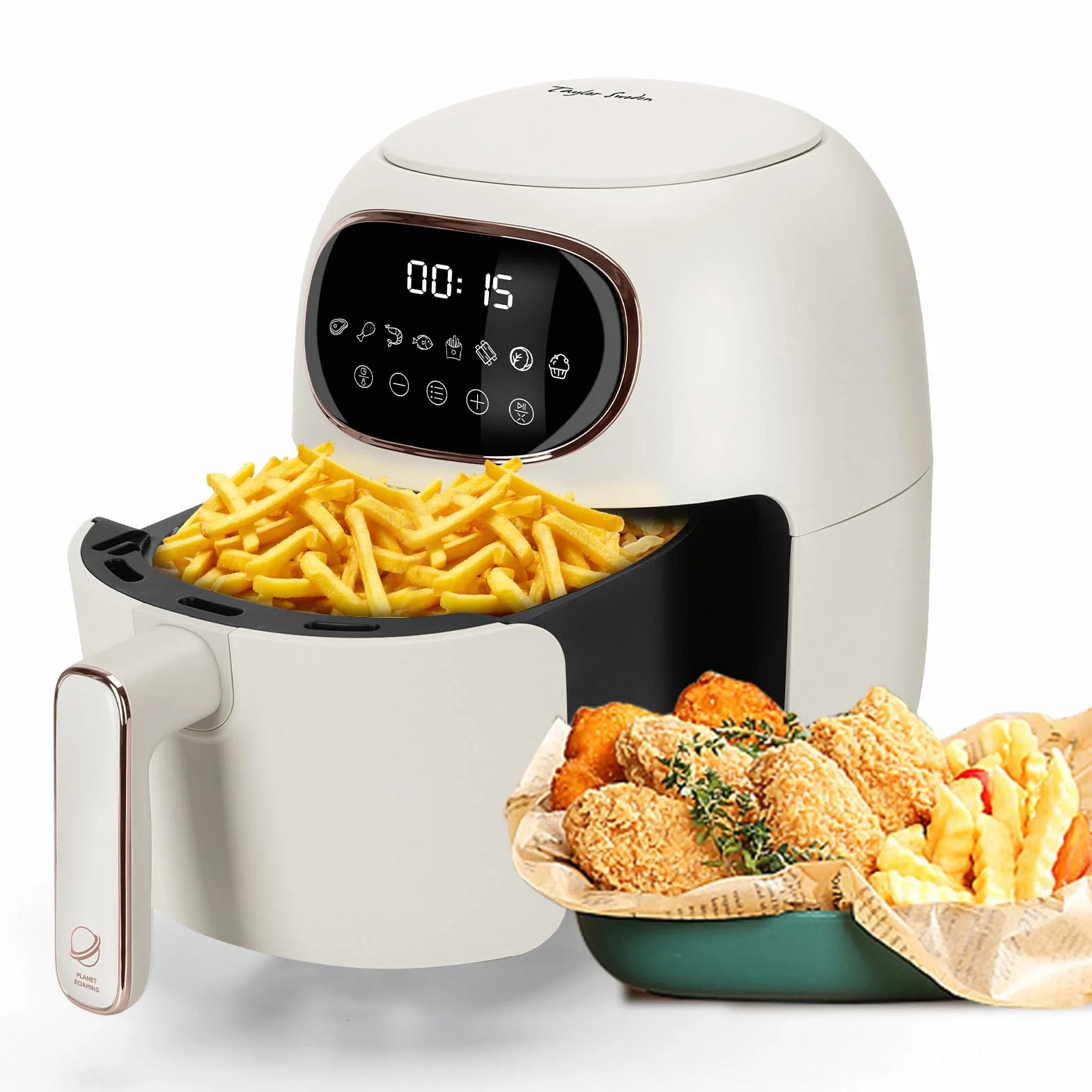 Taylor Swoden Ava - Freidora sin aceite, freidora de aire de 1300W, diseño compacto, 3L capacidad, pantalla LED táctil, 8 menús de cocinado preestablecidos. Cesta antiadherente. Color blanco.