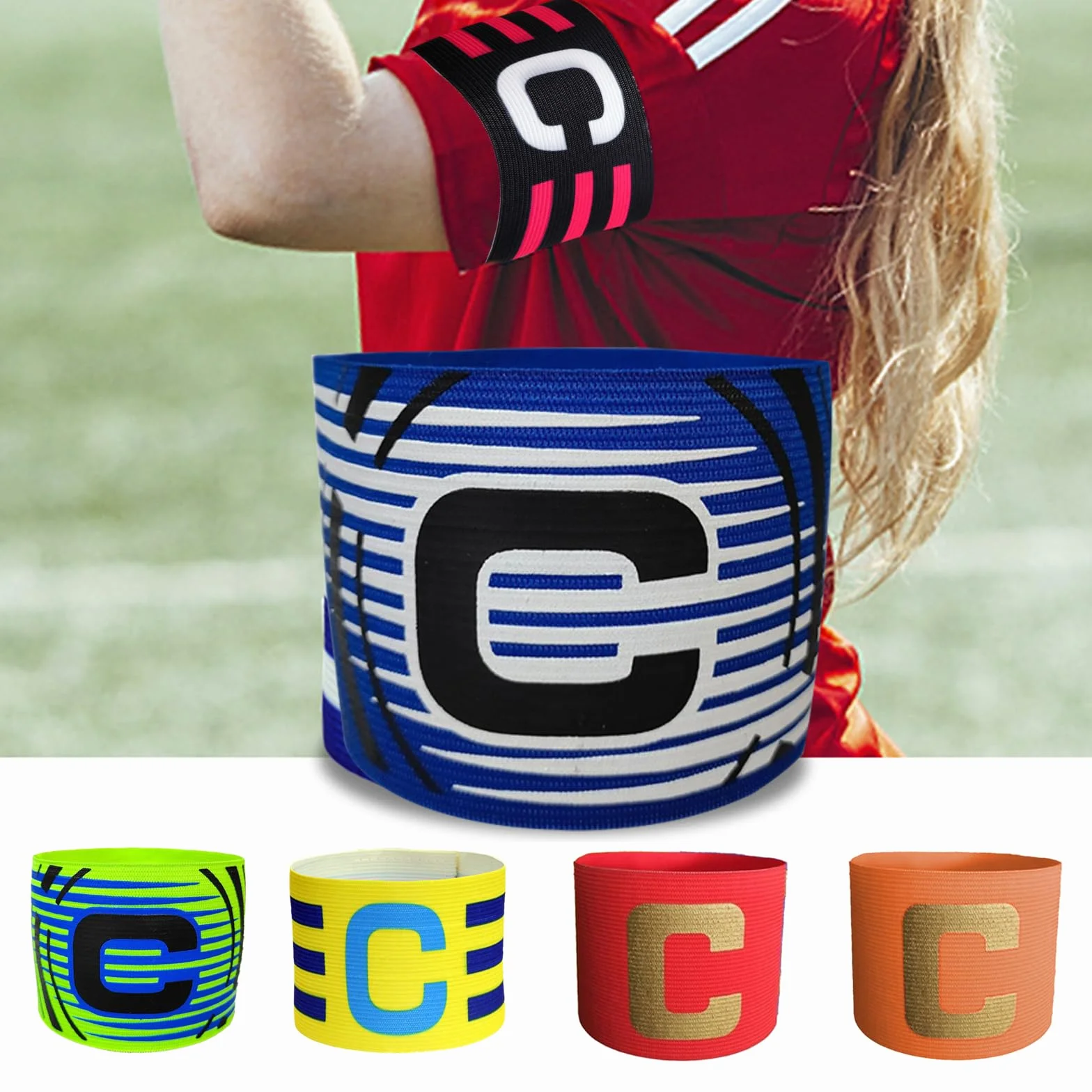 Brazalete Capitán Elástico Ajustable Multicolor para Fútbol Rugby Niños Jóvenes Adultos 6 Piezas