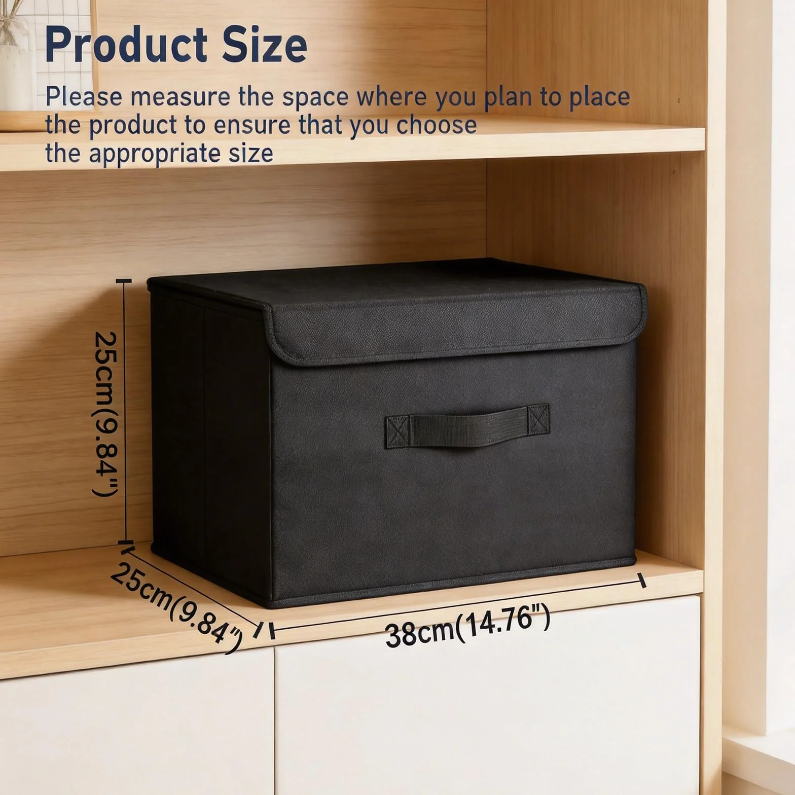 DIMJ 4 Piezas Cajas Organizadoras con Tapa Cajas de Almacenamiento Plegables Fabricadas en Tela con Asas Ideal Para Guardar Ropa, Zapatos, Ideal Para Guardar Juguetes, Ropa Y Cachivaches, Negro