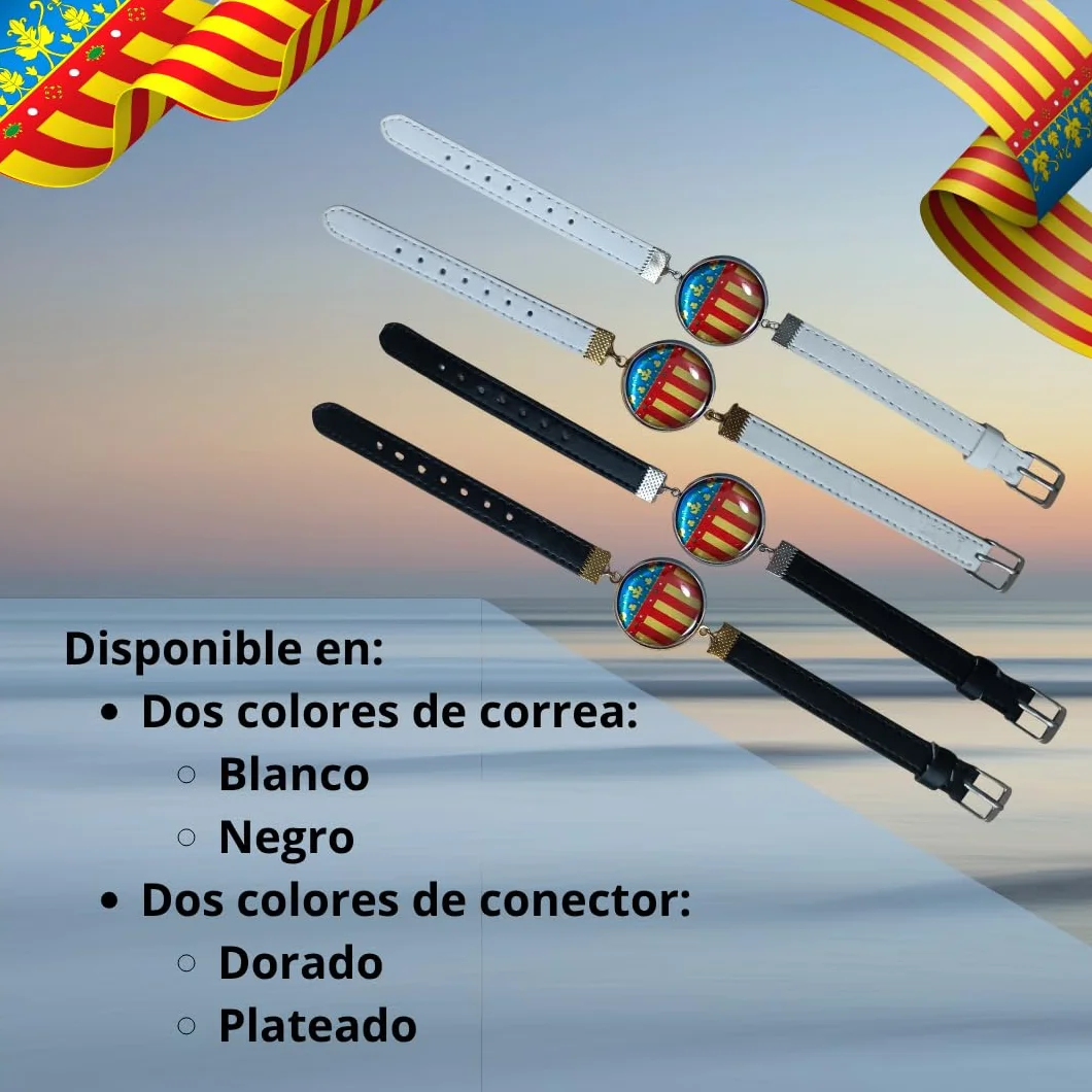 Feyma Pulsera de la Comunidad Valenciana con Medallón (Reial Senyera), Correa Ajustable, Regalo Souvenir Regional