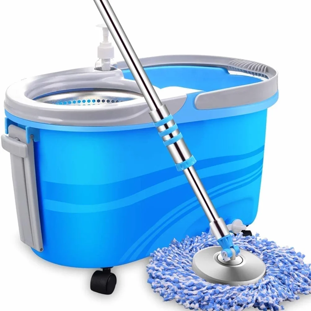 Cubo fregona Giratorio Giro automático 360 ​​° Cabezales fregona Microfibra Lavables máquina: Kit fácil Uso Almacenamiento más 4 Cabezales fregona