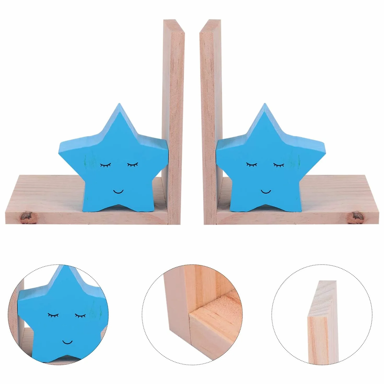 Nacnic Sujetalibros Decorativo Infantil con diseño de Estrellas Azules | Sujetalibros para Niños en Estilo Nórdico | Soportes de Madera para Libros y Estanterías | Book Stand