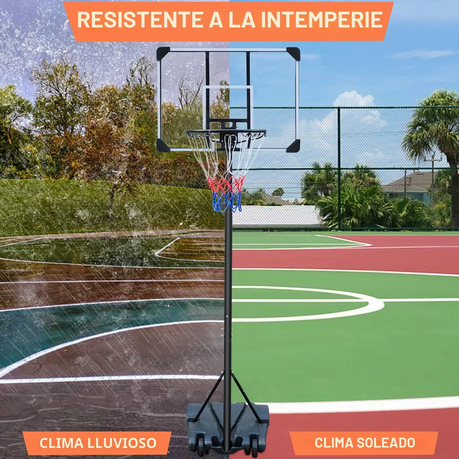 HIONRE Canasta de baloncesto portátil 7 pies tablero trasero transparente altura ajustable 165-213cm negro