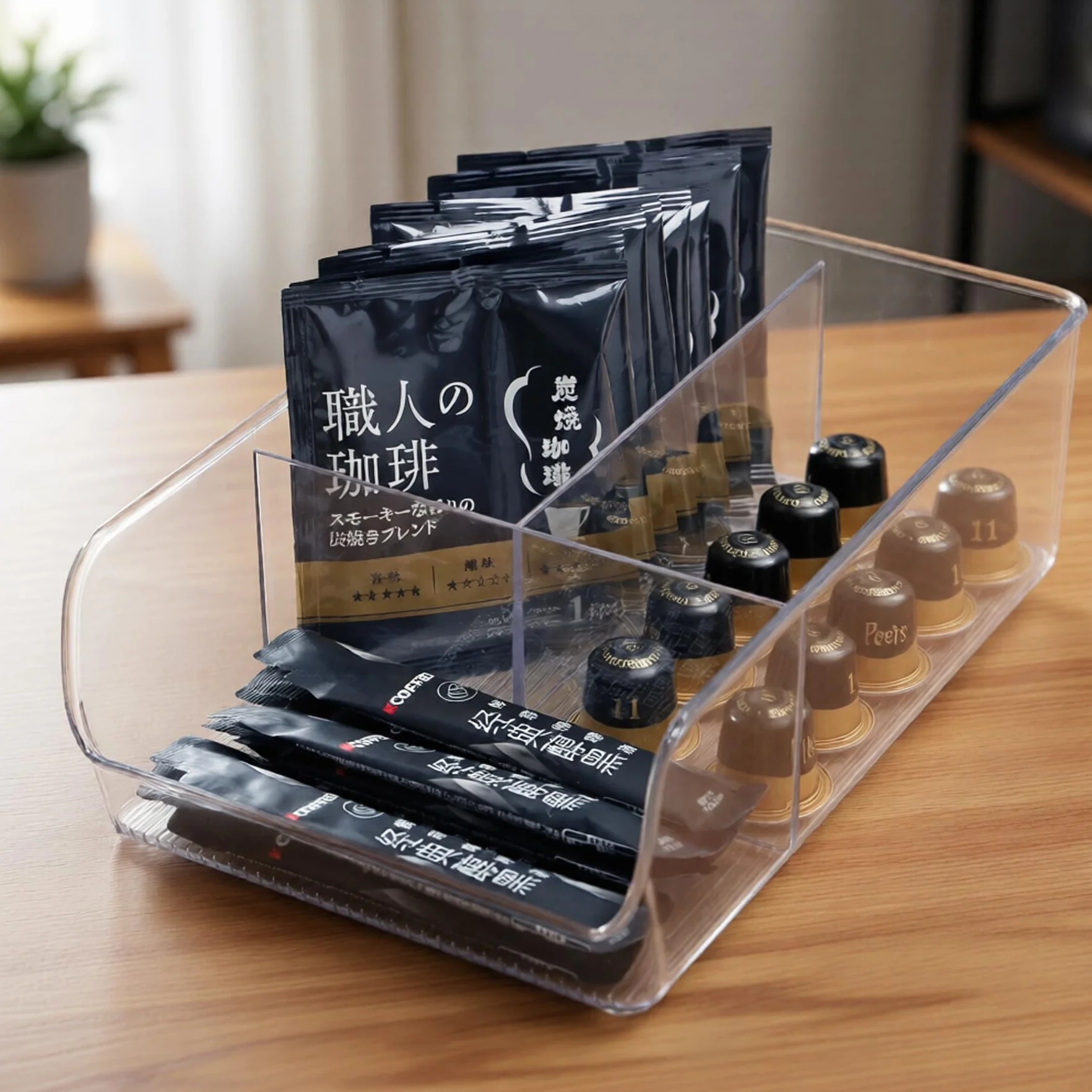 Azar Displays 556752-4PK - Contenedor de almacenamiento transparente con divisores, organizador apilable de múltiples compartimentos para cocina, baño, despensa y oficina, plástico sin BPA (paquete de