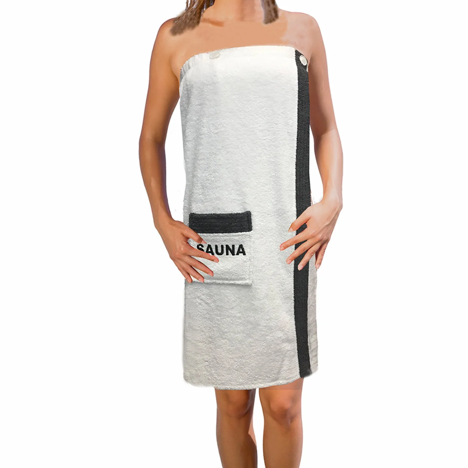 Jemidi Toalla para sauna, tejido de rizo, tallas M-XXL, para hombre o mujer, con bordado, 100% algodón, blanco