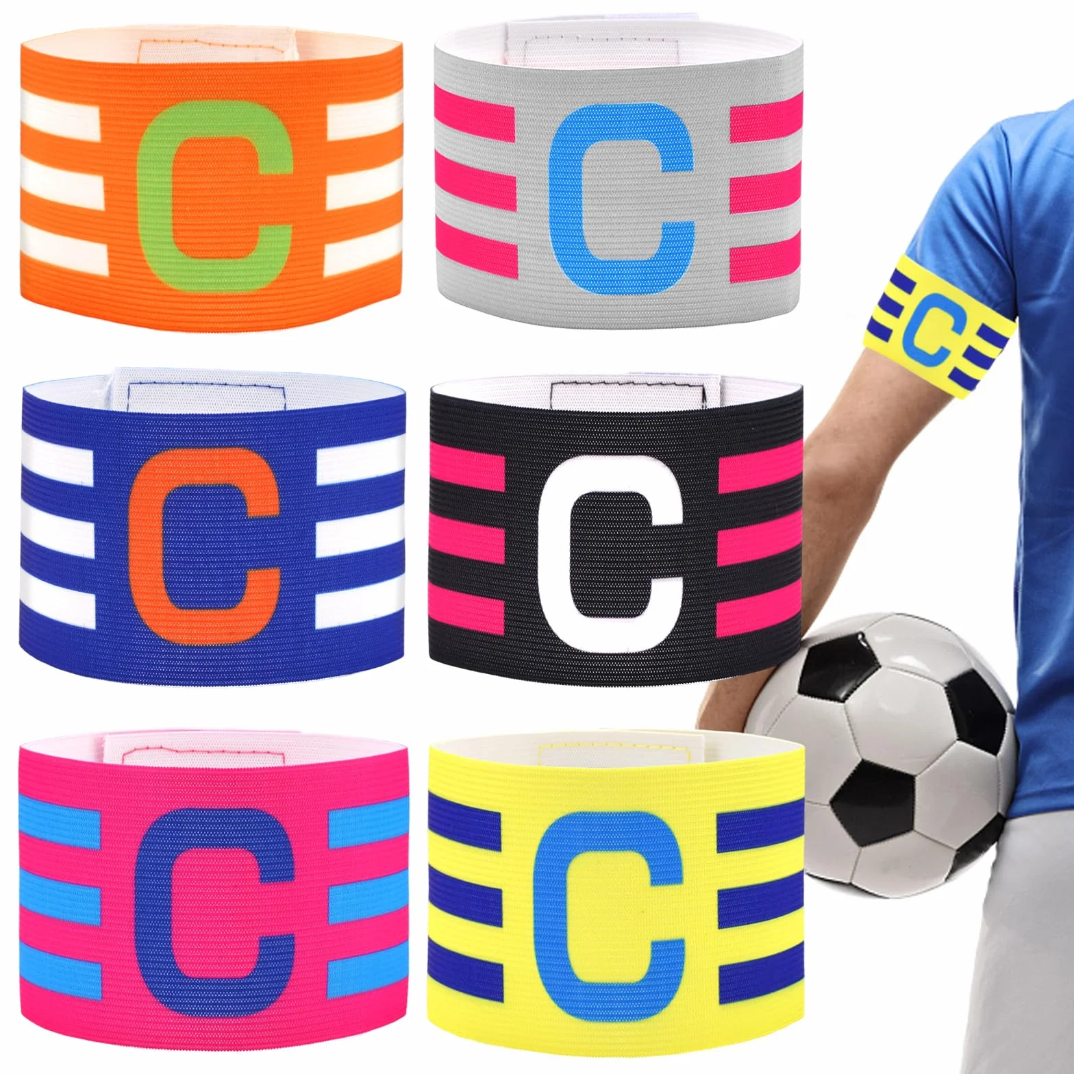 Brazalete de Capitán de Fútbol Multicolor, Banda Elástica Ajustable para Jóvenes y Adultos