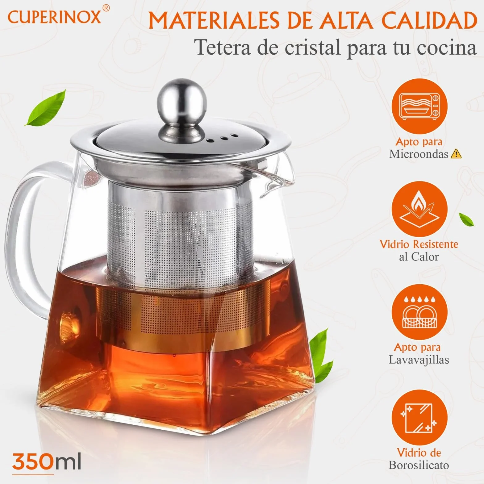 Tetera de Cristal con Infusor para Té e Infusiones, Resistente al Calor y Compatible con Microondas ** - Infusion Prestige Collection (350 ml)