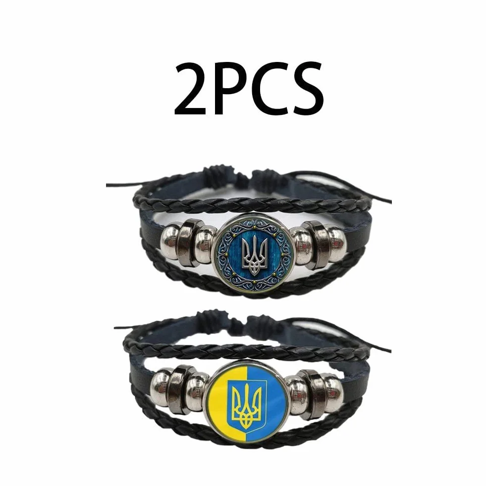 Wudaizhi Flaj Ucrainian Intercambible Tiempo De Piedra Múltiple Símbolo Símbolo Trident Trident Rune Leather Bangle Punk Jewelry, Paquete De 2