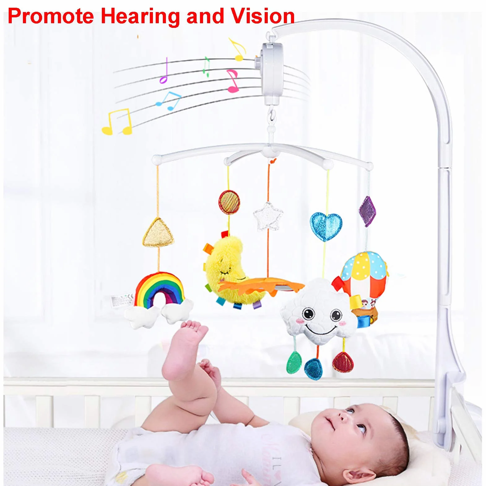 Blanco Soporte Para Cama de Bebé Cuna Cuna Brazo Móvil Con Caja de Música Mecánica y Soporte Extendido Soporte Tuerca Tornillo Cama sin Juguetes Para Baby Girl & Boy