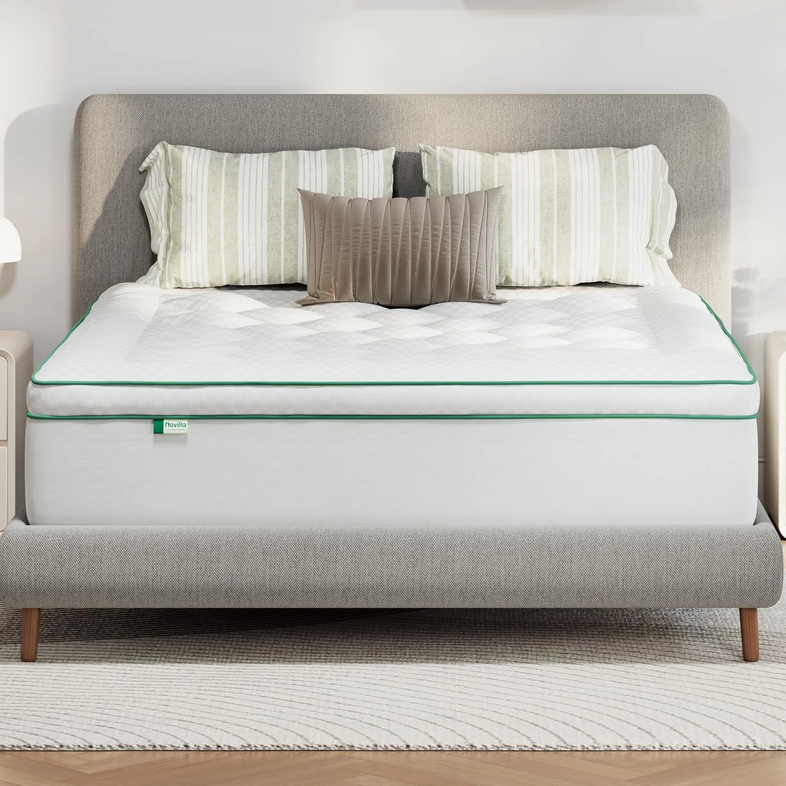 Novilla Sobrecolchon 150 x 190 cm, Topper Colchón de Microfibra Super Suave Calidad de Hotel de Microfibra con Elástica, Blanco, Lavable a Maquina