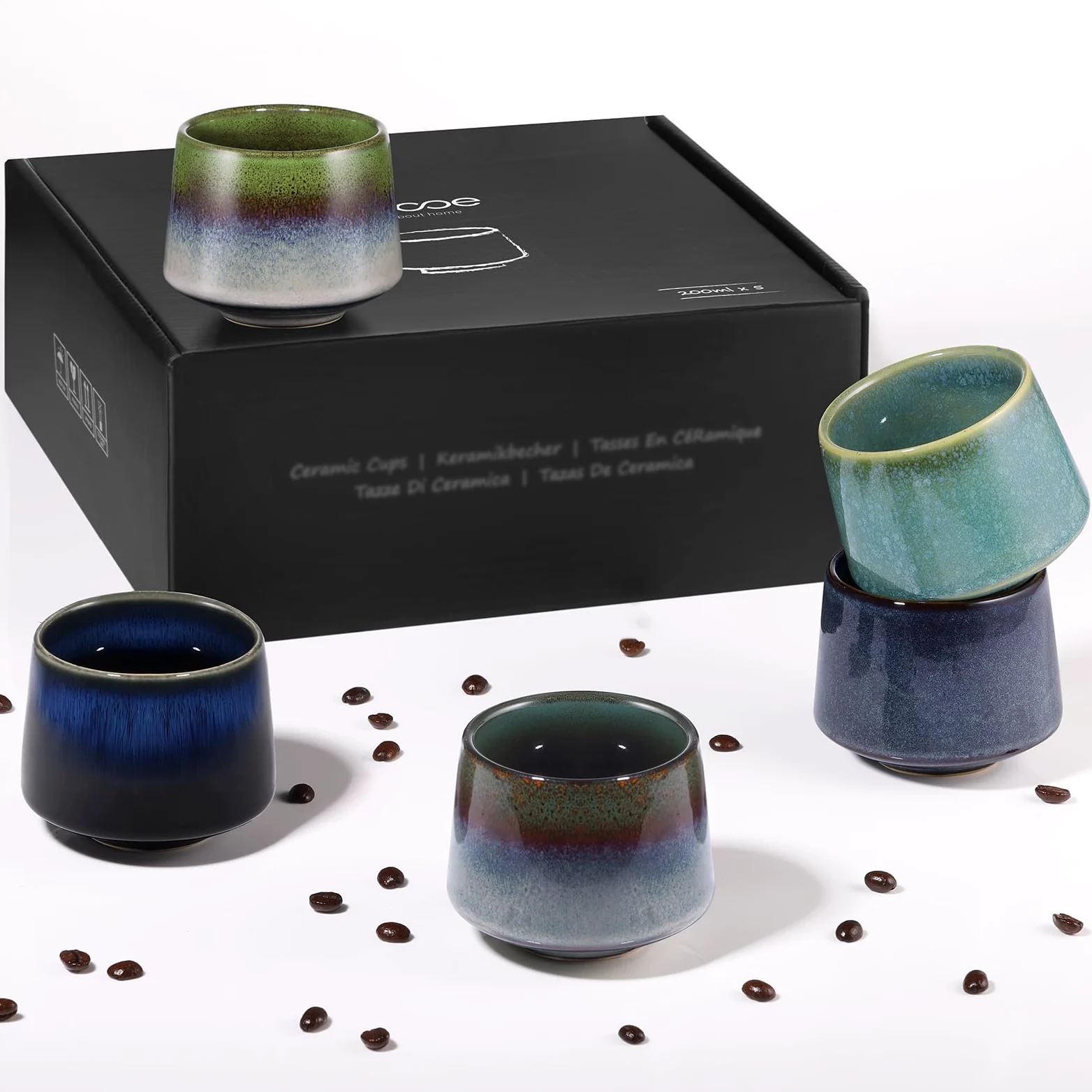 ecooe Tazas de capuchino, taza de café de porcelana de 200 ml, juego de tazas de té de capuchino de cerámica, para mujeres, hombres, mejor amiga, pareja
