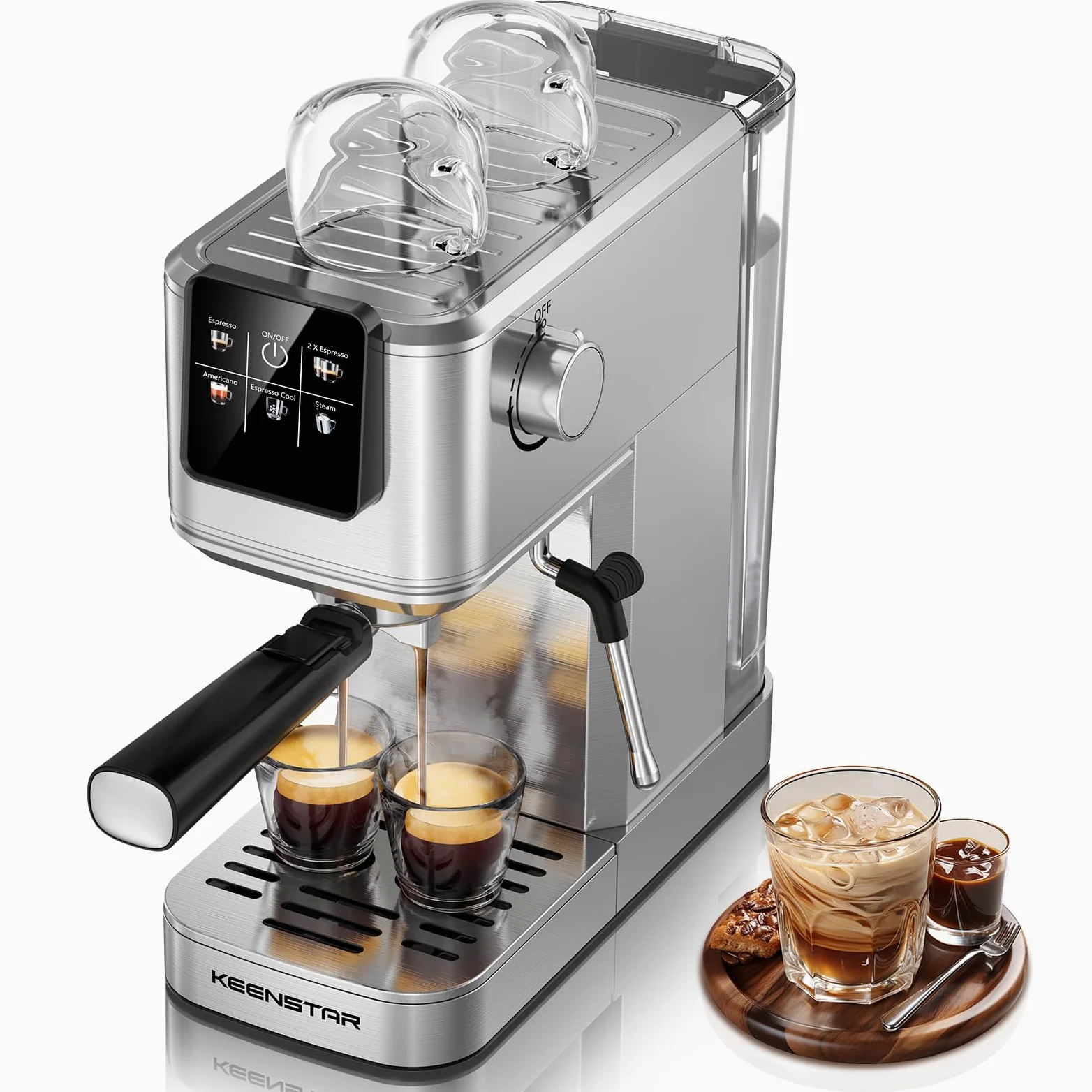 Cafetera espresso de 20 bares con cerveza rápida en frío, cafetera caliente y helada, cafetera de acero inoxidable con espumador bar vapor touch display con depósito de