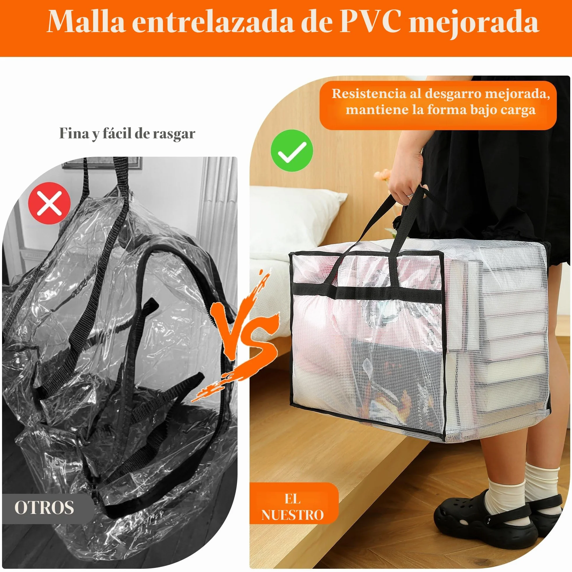 Vieshful 3 Piezas 60L Bolsas de Almacenaje Transparentes con Cremallera y Asas, Bolsas Plásticas para Edredones, Mantas, Ropa de Bebé, Mudanza y Almacenaje Bajo la Cama
