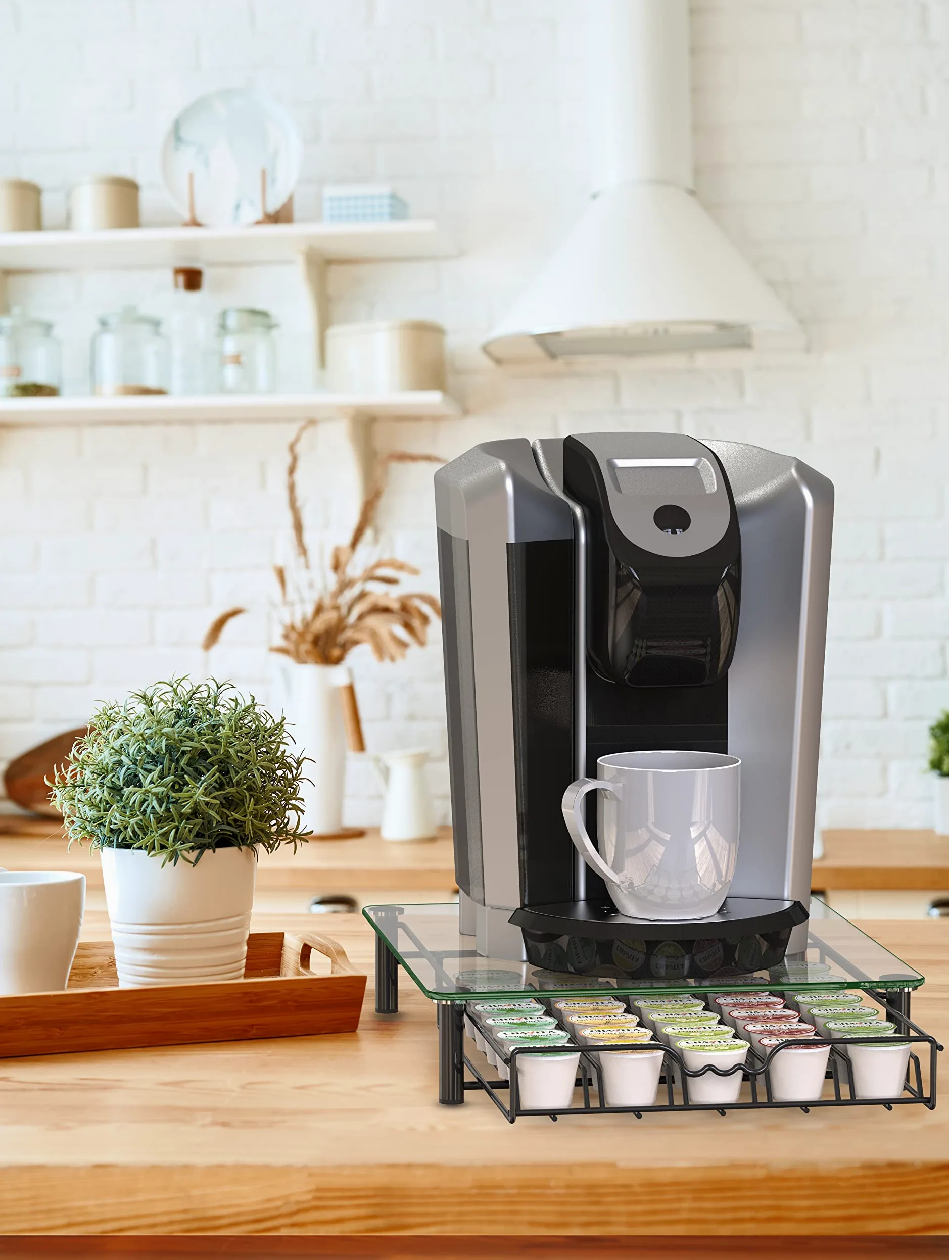 Deco Brothers Cajón de cristal templado para guardar 30 cápsulas de café, color negro