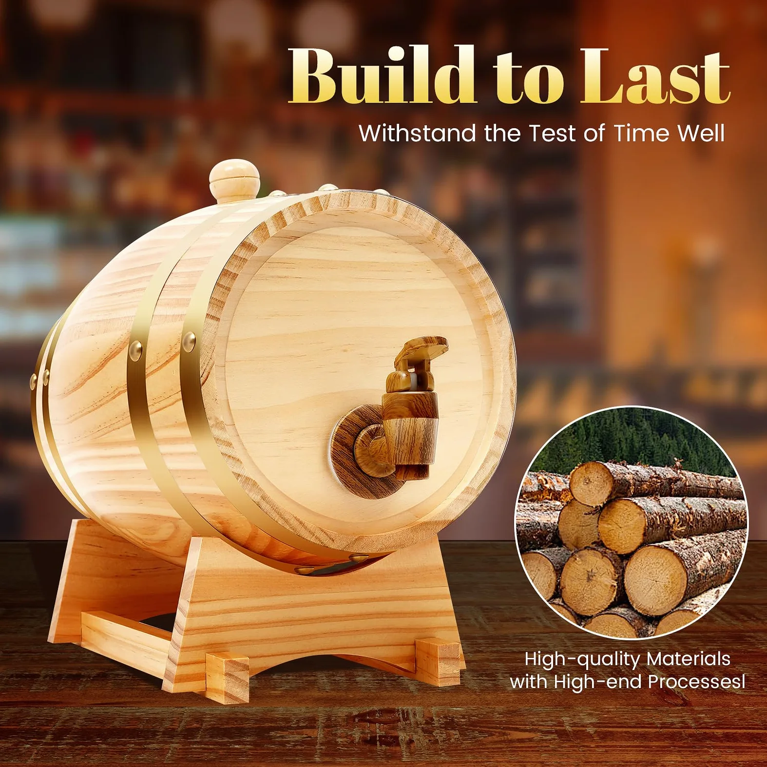 Barril de vino de madera de 3 litros con caballete y grifo, barril de whisky para almacenamiento de whisky, vino