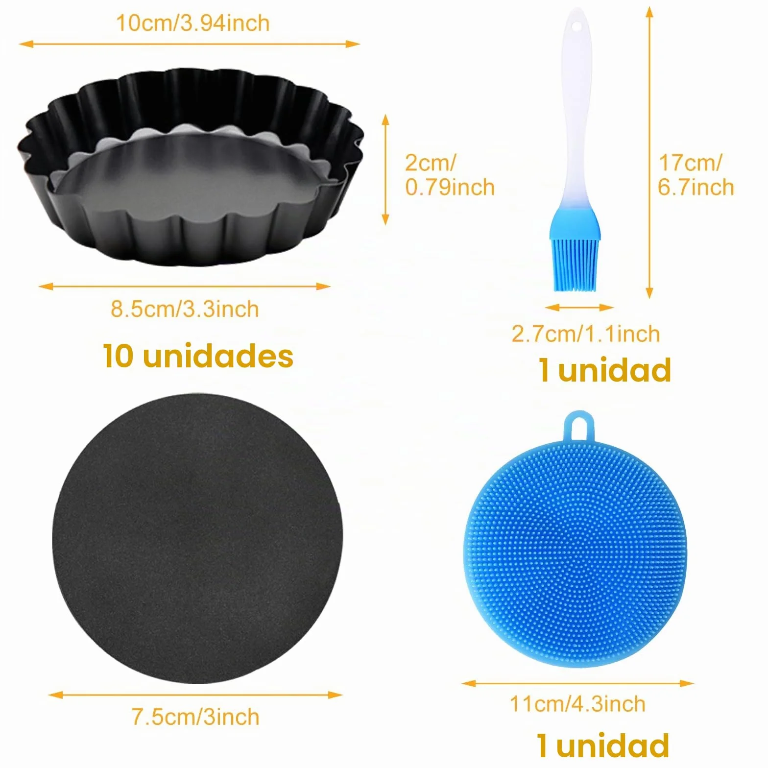 Frasheng 10 Piezas Moldes Antiadherentes para Quiche y Tartaletas, Base Desmontable 4 Pulgadas / 10 Cm, Negro