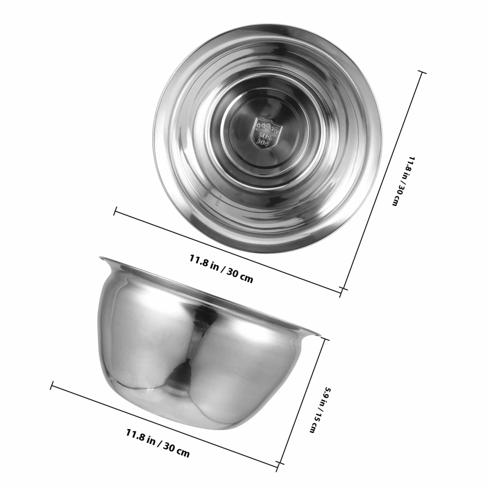 Tazón de Acero Inoxidable 5, 5 L para Mezclar y Ensalada | Capacidad 7 L, Color Plata, Diseño Apilable, Resistencia al Desgaste y Acabado Fino