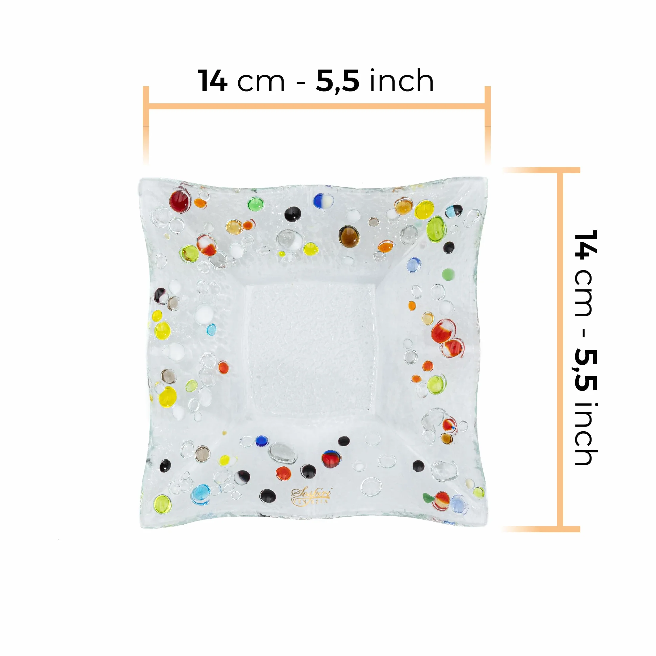Sospiri Venezia Plato decorativo de cristal de Murano decorado a mano 14x14 cm cuadrado regalo elegante caja