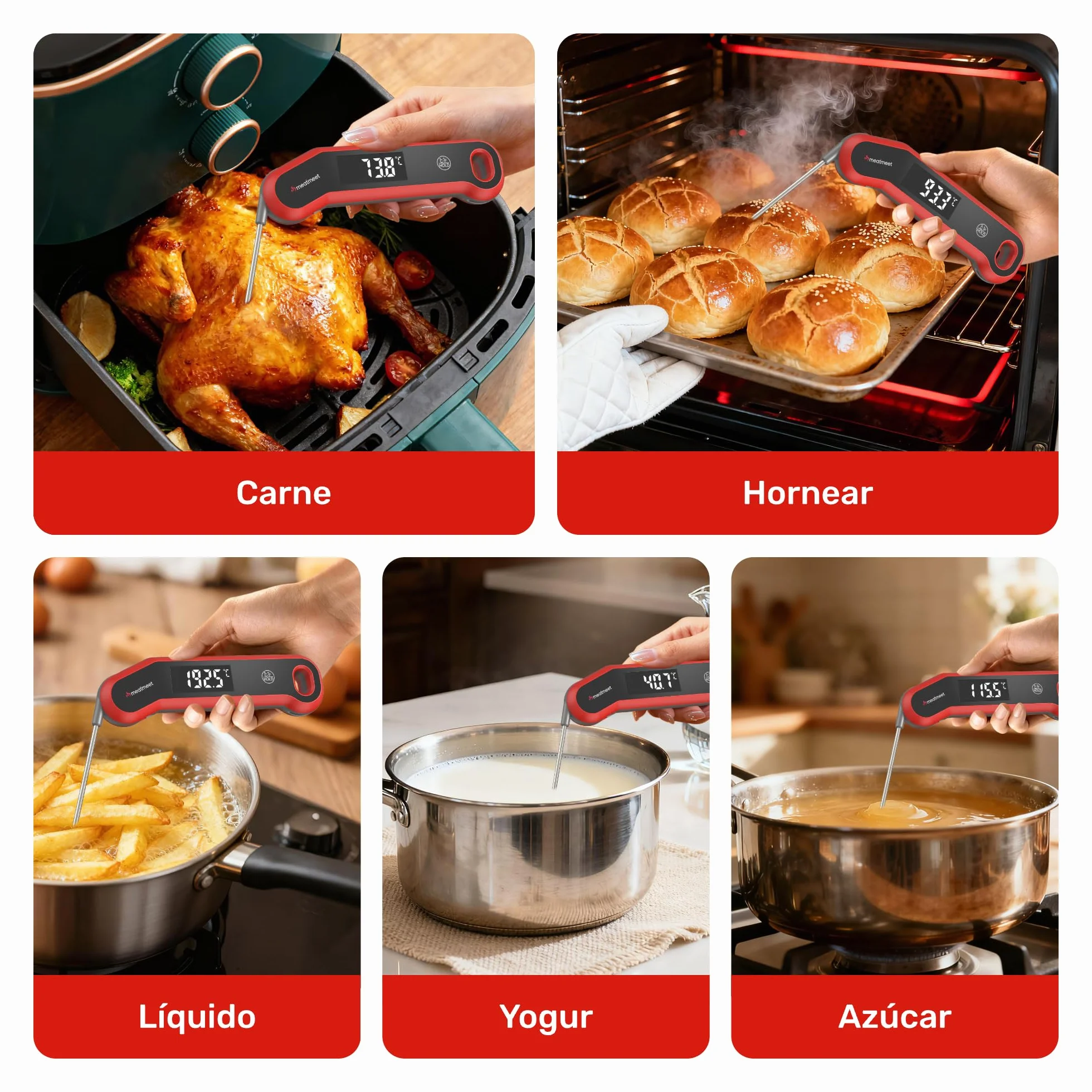 S1 Termometro Cocina Digital de Lectura Instantánea de 0,5s, precisión ± 0,3 °C, Equipado con rotación de pantalla LED giratoria, activación por movimiento y apagado automático