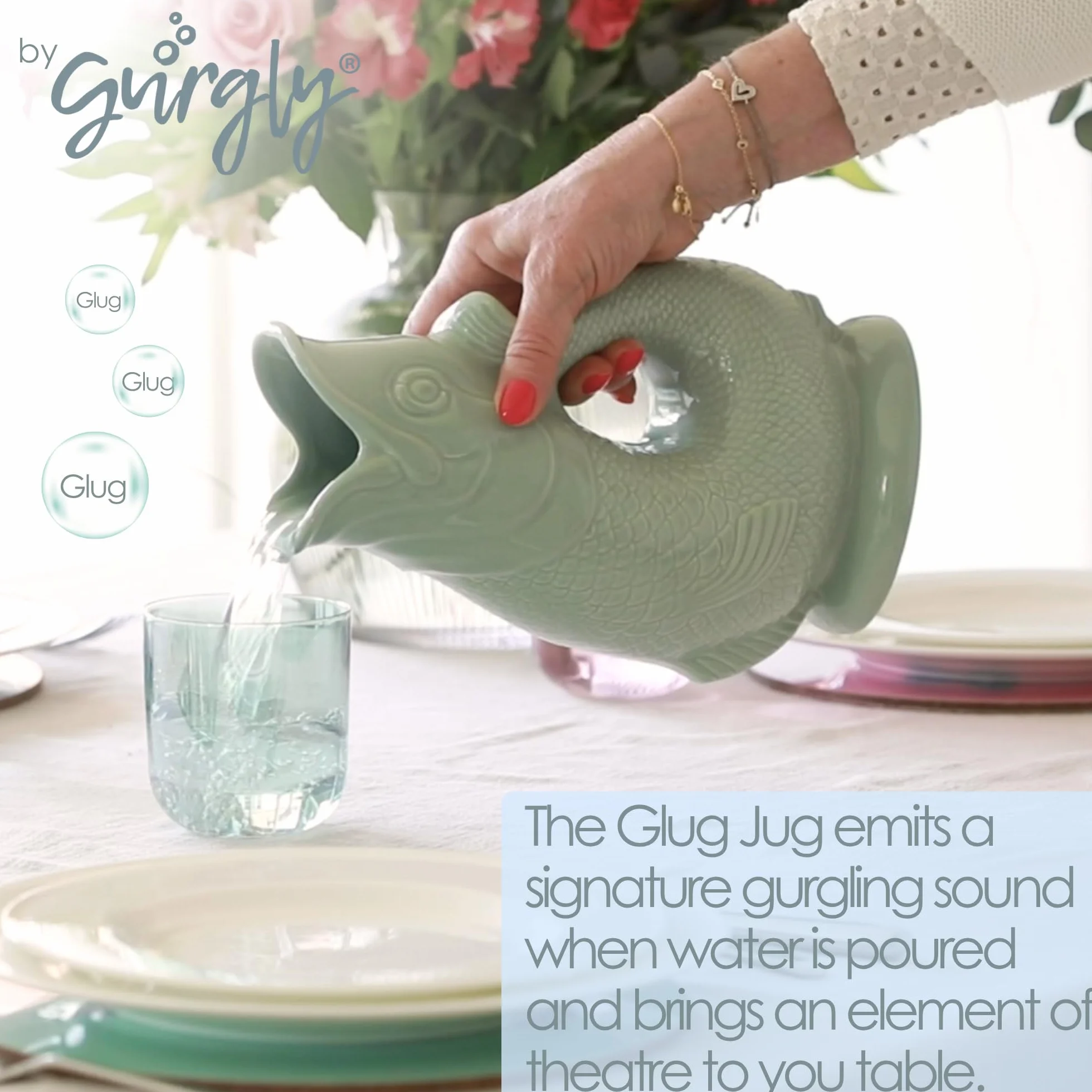 Iconic Verdigris Glug Jarra Grande 28cm 1.4L - Jarra de agua para peces, jarrón decorativo para peces, adorno, jarra