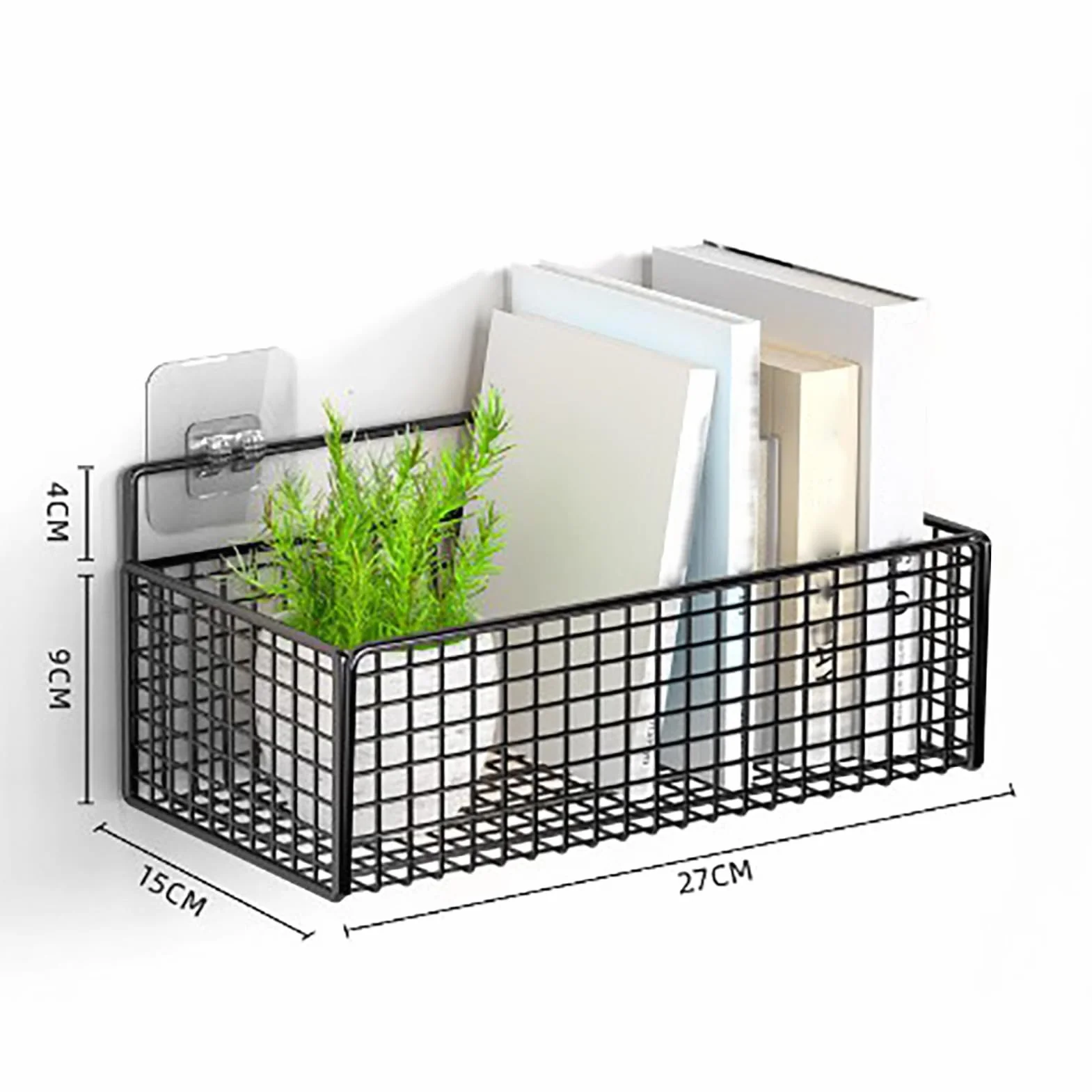 Tyenaza Cesta de Almacenamiento de Pared, Cestas de Almacenamiento de Metal Colgantes, Soporte de Pared de Cesta de Alambre de Metal, Sin Taladrar, para Dormitorio, Baño, Cocina, Negro(27x15x9cm)