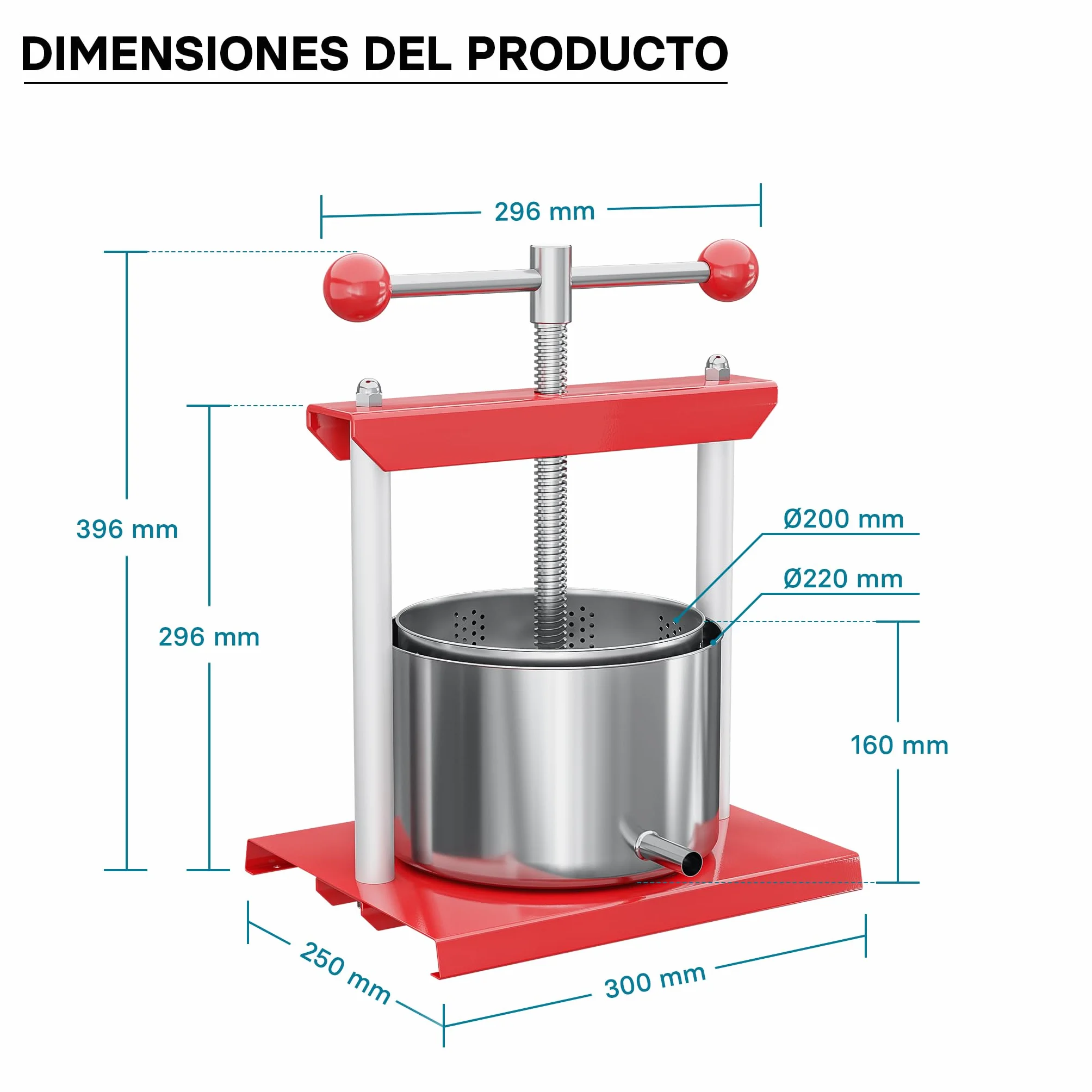 Prensa de frutas prensa de vino en acero 6 l cesta de acero inoxidable exprimidor de frutas y bayas