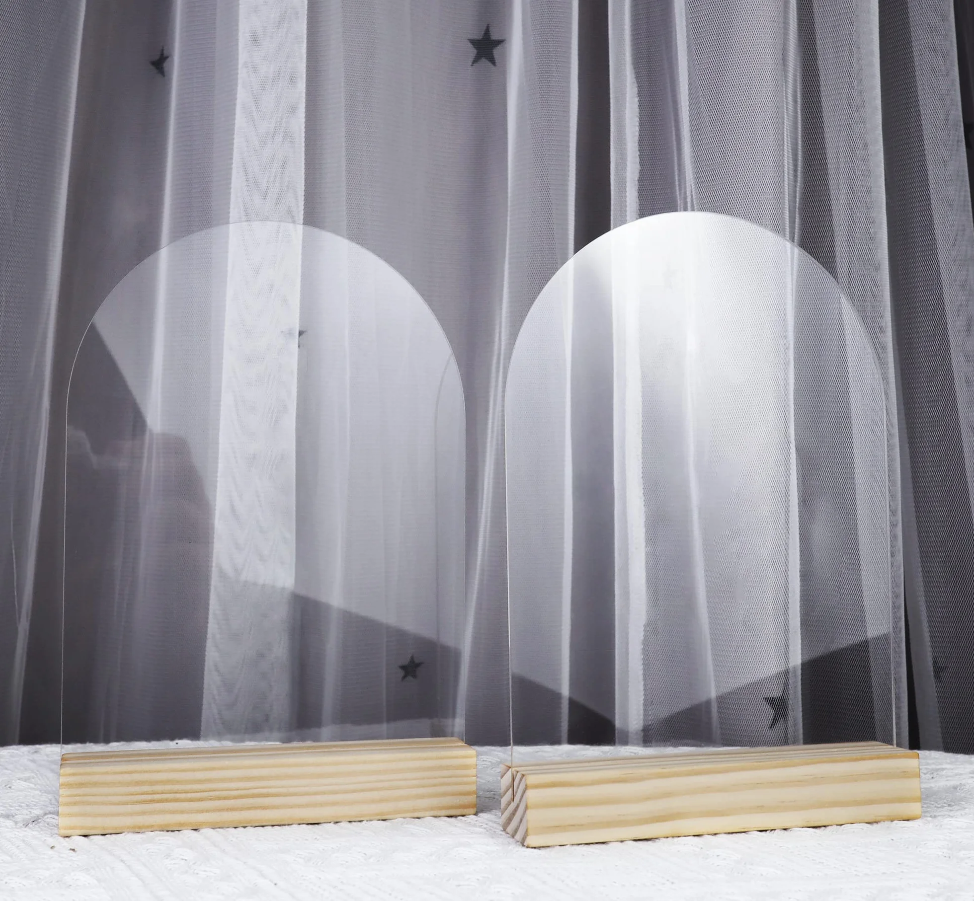 Letrero acrílico con números de mesa de soporte de madera, paquete de 10 hojas de acrílico transparente para bodas, letreros de arco acrílico de 5 x 7 pulgadas en blanco para restaurante, fiesta,