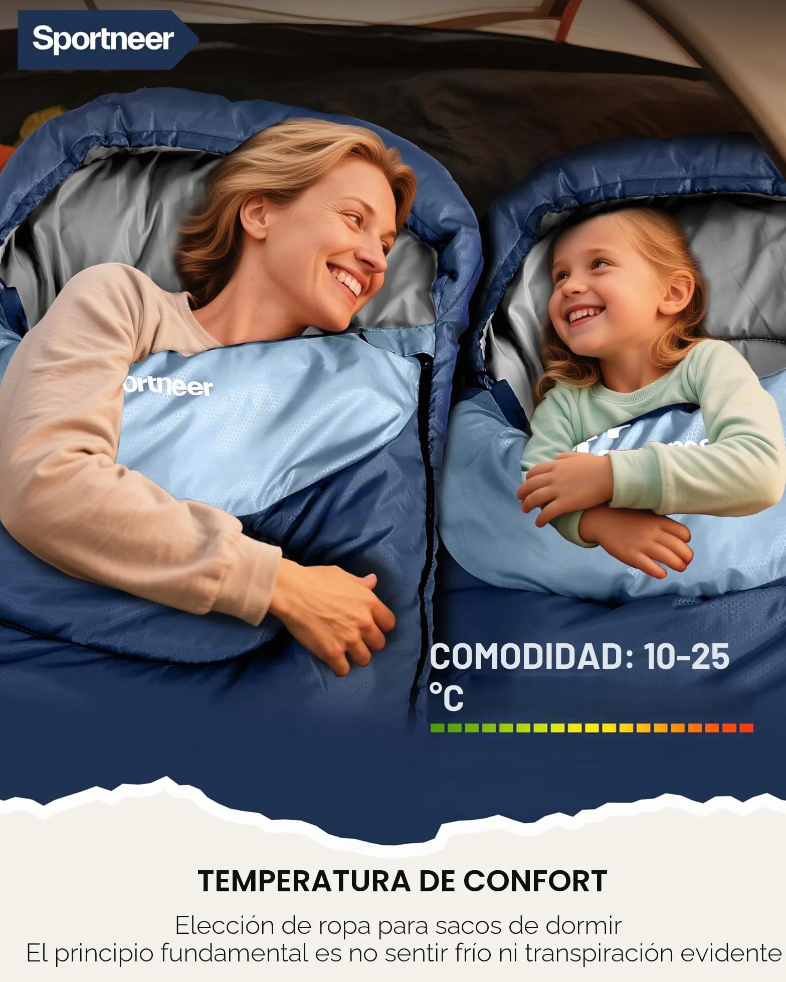 Sportneer Saco de Dormir para Exteriores Ligero Portátil Adultos Niños Camping Senderismo