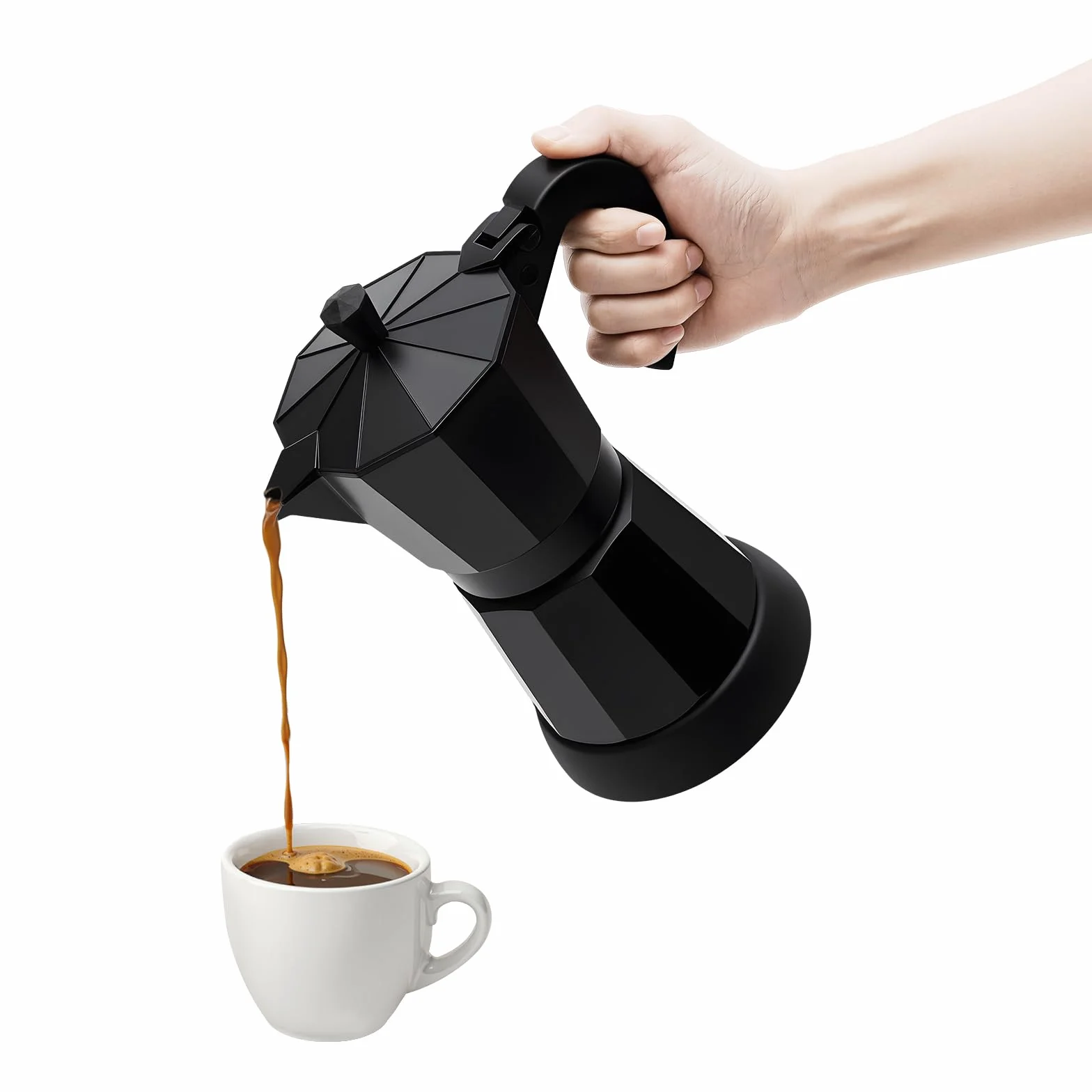 Cafetera eléctrica de 480 W, 300 ml, cafetera de aluminio, para 2-3 tazas de capuchino y americano, con válvula de seguridad, mango anticaldo, adecuado para el hogar y la oficina