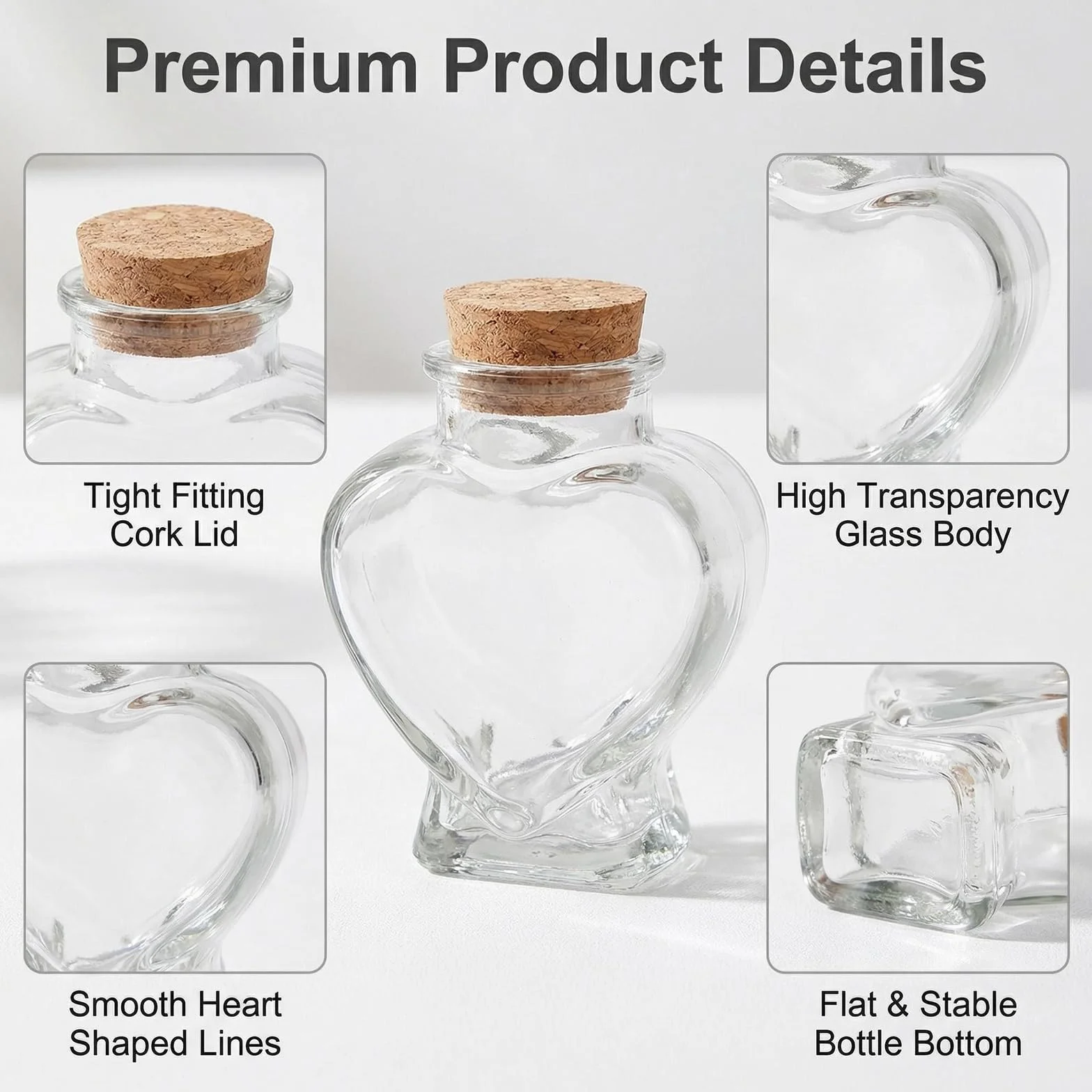 Botella de vidrio en forma de corazón con tapón de corcho, mini tarro de recuerdo para boda, luna de miel, arena, manualidades, regalo del día de San Valentín, decoración del hogar, recuerdos