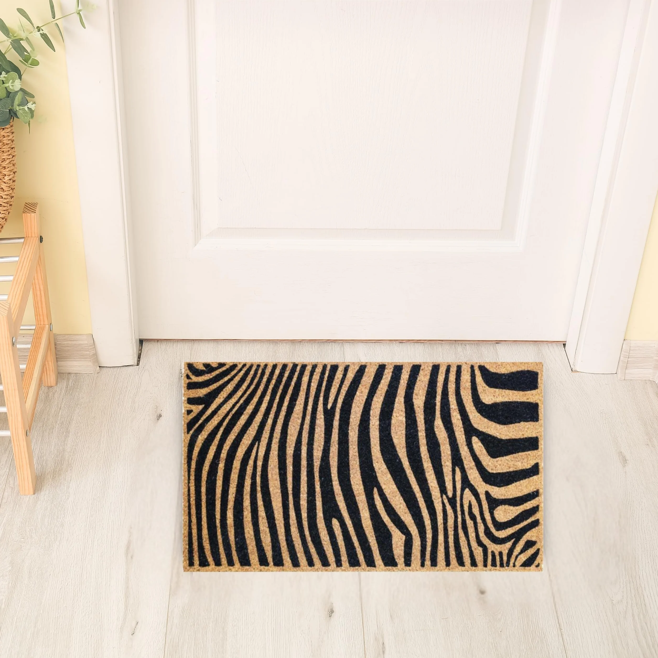 Felpudo Kera Flowers con Fibras de Coco, Alfombra antisuciedad para Entrada Rectangular, 40 x 70 cm, Fondo de látex Antideslizante, Estampado de Cebra