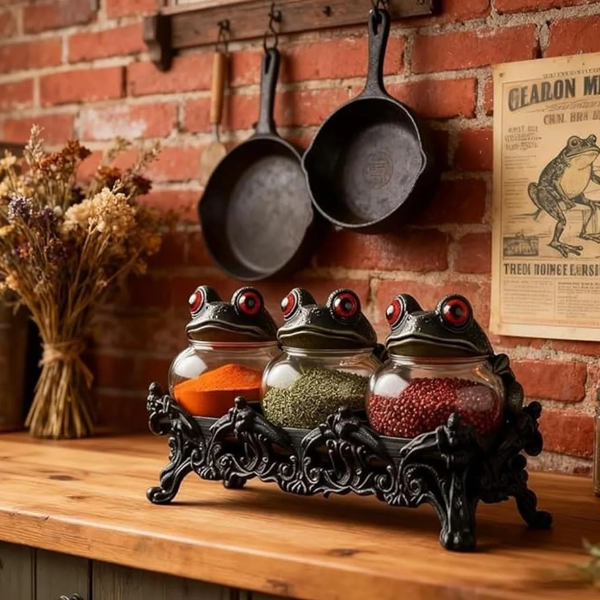 Tarros de especias de boticario con forma de rana Elegantes recipientes de cerámica con ranas, equipados con exquisitas tapas de rana. Recipientes para almacenar