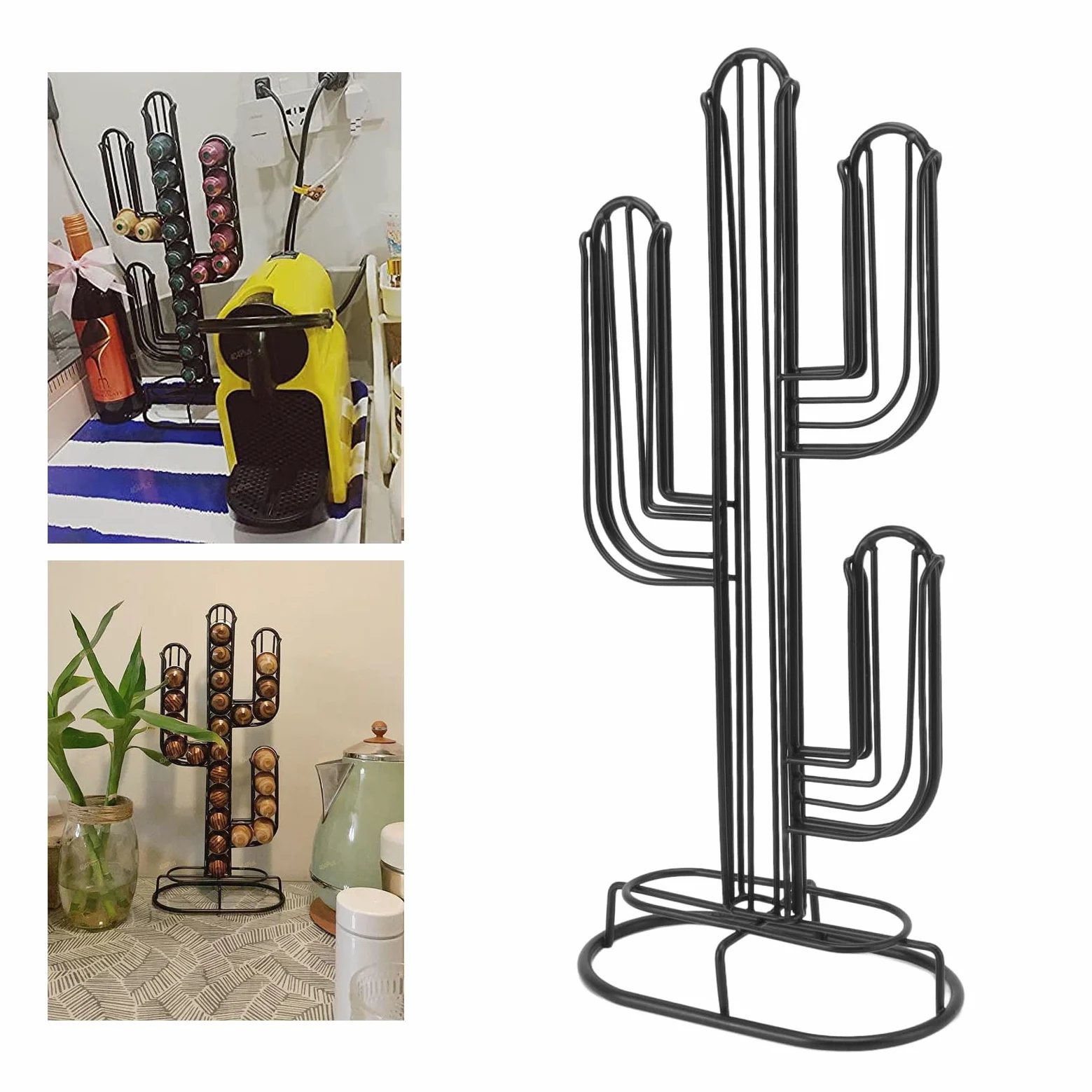 Ejoyous Porta Cápsulas de Café, Soporte Cromado para 48 Cápsulas, Diseño Cactus, Organizador Resistente
