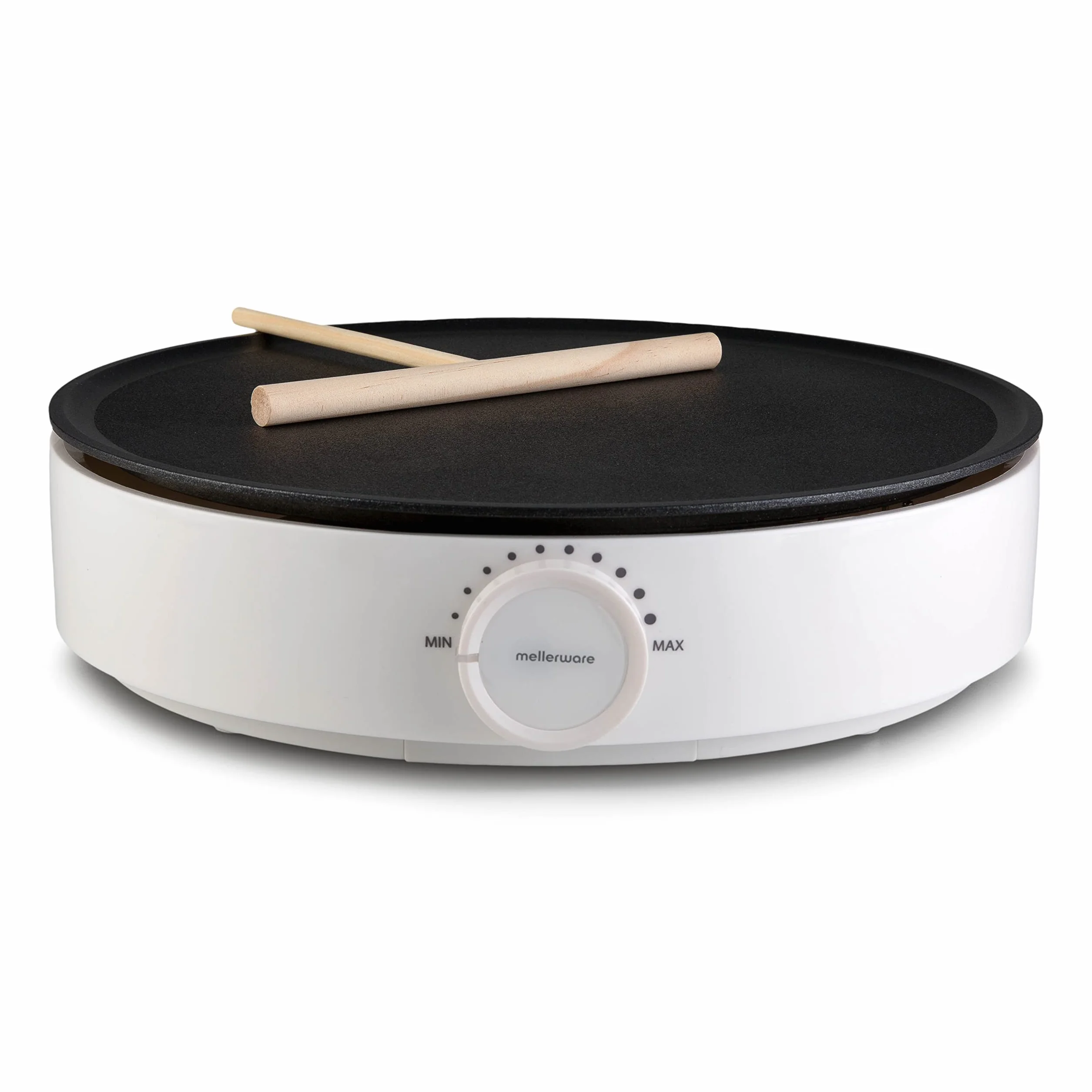 Mellerware - Crepera profesional Slurpy! 1200W | Superficie Antiadherente | Maquina electrica crepes | Termostato regulable | Esparcidores de Madera | Portatil | Maker de comida americana | Blanco