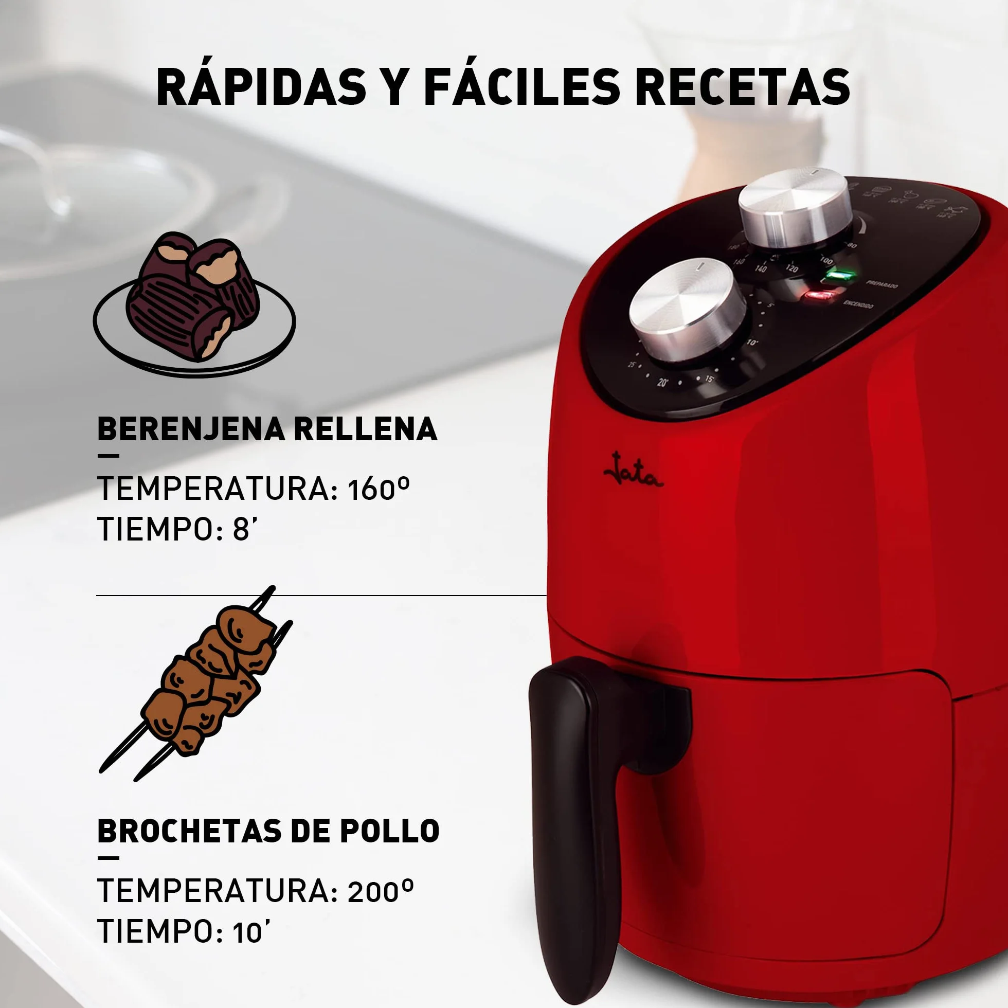 JATA JEFR1222 Freidora de Aire 2 L sin Aceite 200ºC Air Fryer Compacta