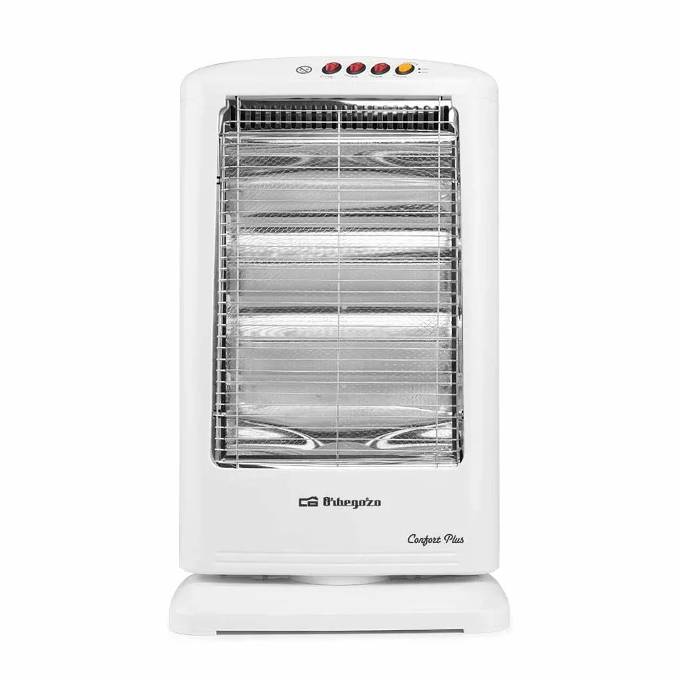Orbegozo BP 0303 B, Estufa halógena, 3 niveles de potencia, 1200 W, emisión instantánea de calor, antivuelco, asa facil transpoerte, sistema oscilación automática, color blanco