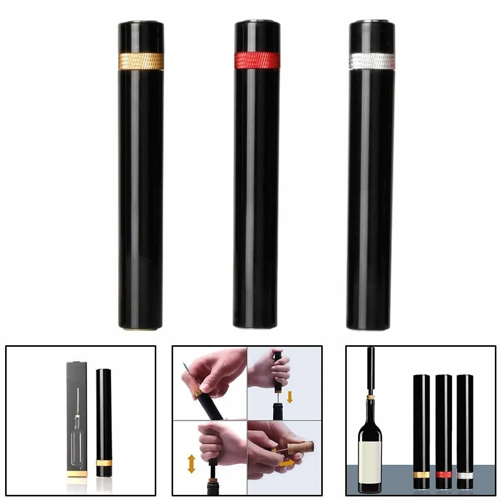 Abridor de vino de presión de aire amigable para viajes, removedor de corcho de acero inoxidable (oro)